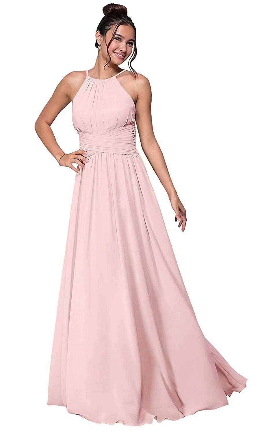 Elegant Long Halter Neck A-Line Chiffon Bridesmaid Dress for Women Plus Size - Perfect for Weddings, Proms & Formal Events | KAOSHAN
