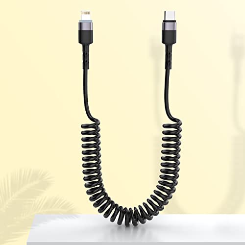 MFi Certified 10FT Coiled USB C to Lightning Cable - Fast Charging & Data Sync for iPhone 14/13/12/Pro Max/11/XS/XR/X/8/8 Plus - CarPlay Compatible iPhone Charger for Car, Home & Office Use