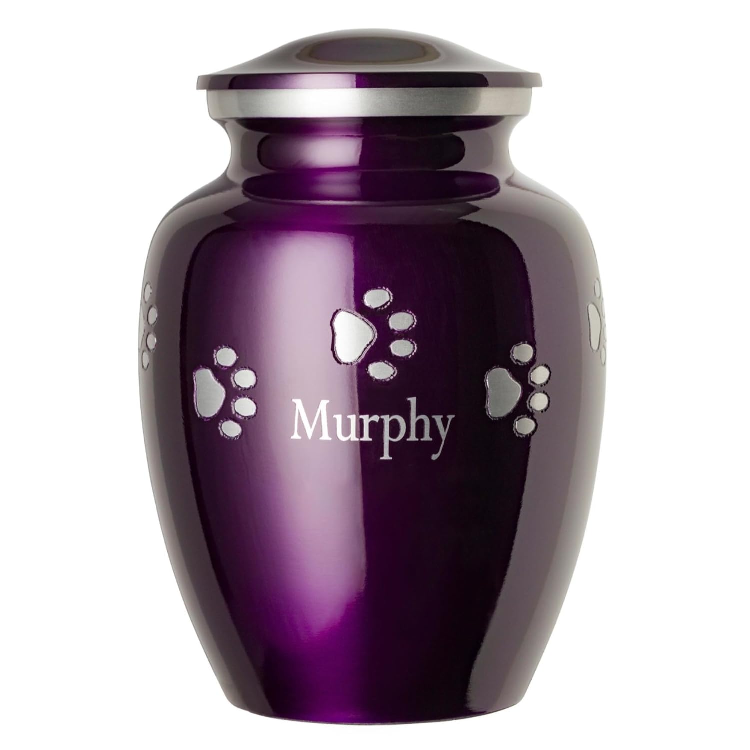 Personalized Pet Urn for Dogs and Cats - Ottillie Paws Premier Series Memorial Urn, Medium Amethyst Purple with Horizontal Pewter Paws, Perfect for Home Memorials and Pet Remembrance