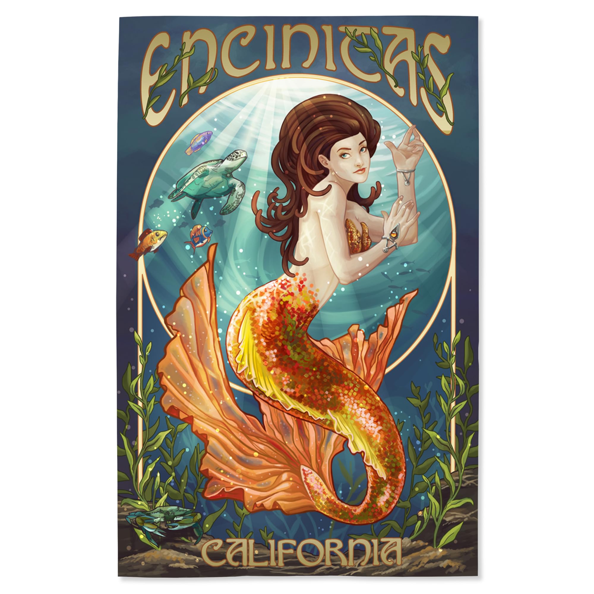 Lantern Press 16x24 Inch Giclee Art Print - Encinitas California Coastal Mermaid Wall Decor | Perfect for Beach House, Living Room & Bedroom