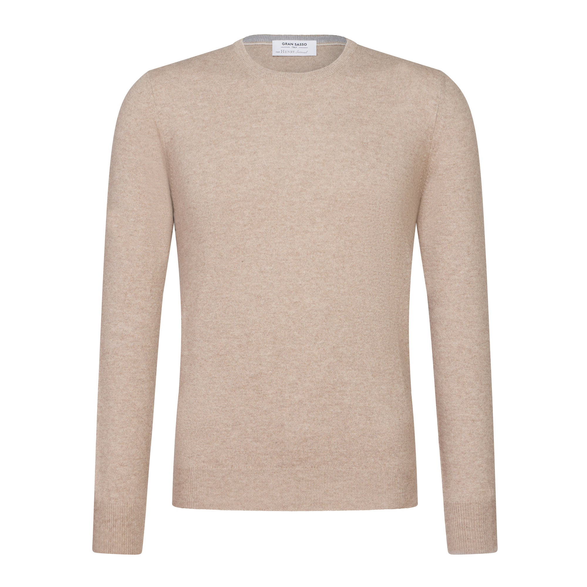GRAN SASSO X HENRY SARTORIAL Men's Natural Crew Neck Knit Sweater - Soft Casual Pullover for Fall & Winter Fashion