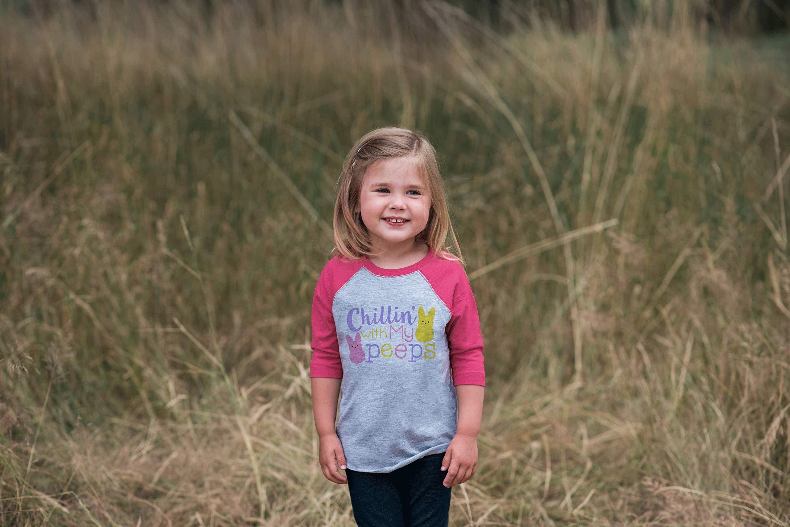 7 Ate 9 Apparel Kids Funny Easter Pink Raglan T-Shirt - Cute Easter Outfit for Boys & Girls - Perfect for Easter Egg Hunts & Spring Family Photos