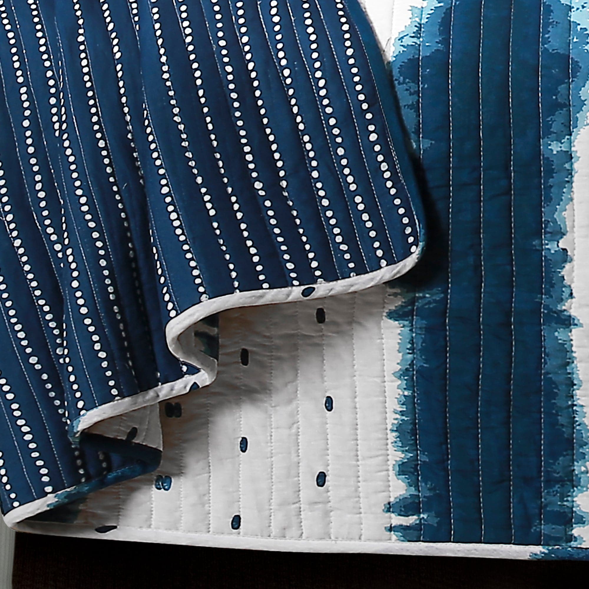 Jane Shibori 3-Piece Quilt Set - King Size Blue Indigo Dyed Bedding Set with Pillow Shams - Perfect for Master Bedroom, Guest Room & Cozy Home Decor