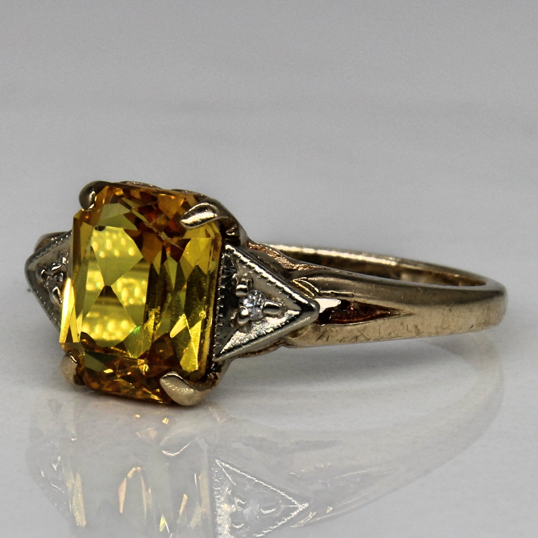 2.02ct Synthetic Yellow Sapphire & Diamond Ring - 0.01ctw | Size 6.5 | Elegant Jewelry for Women | Perfect for Engagement, Anniversary & Special Occasions