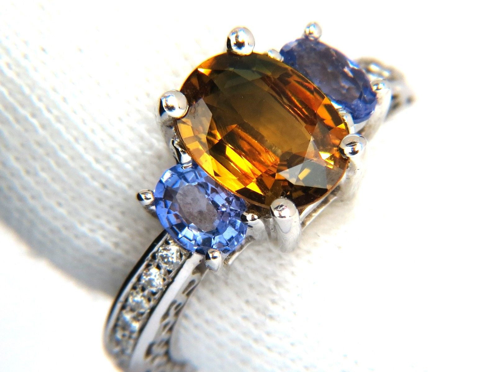3.68CT Natural Fancy Vivid Yellow Brown Sapphire Tanzanite Diamond Ring in 14K Gold - Elegant Jewelry for Engagement, Wedding & Special Occasions