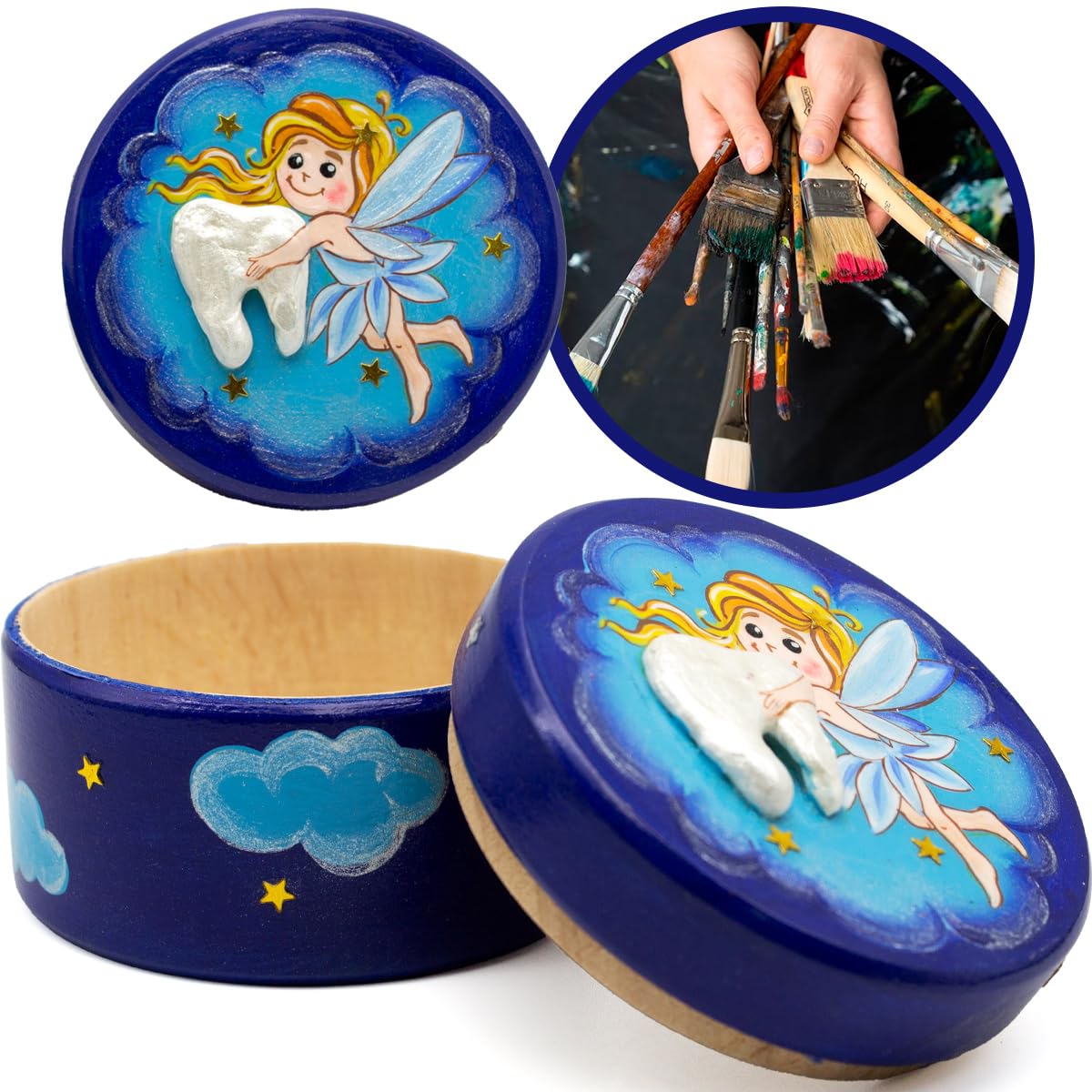AEVVV Wooden Tooth Fairy Box - 3D Tooth Keepsake Box for Kids, Cute Tooth Fairy Gift for Boys & Girls | Lost Teeth Storage, Milk Teeth Container for Bedtime Rituals & Childhood Memories