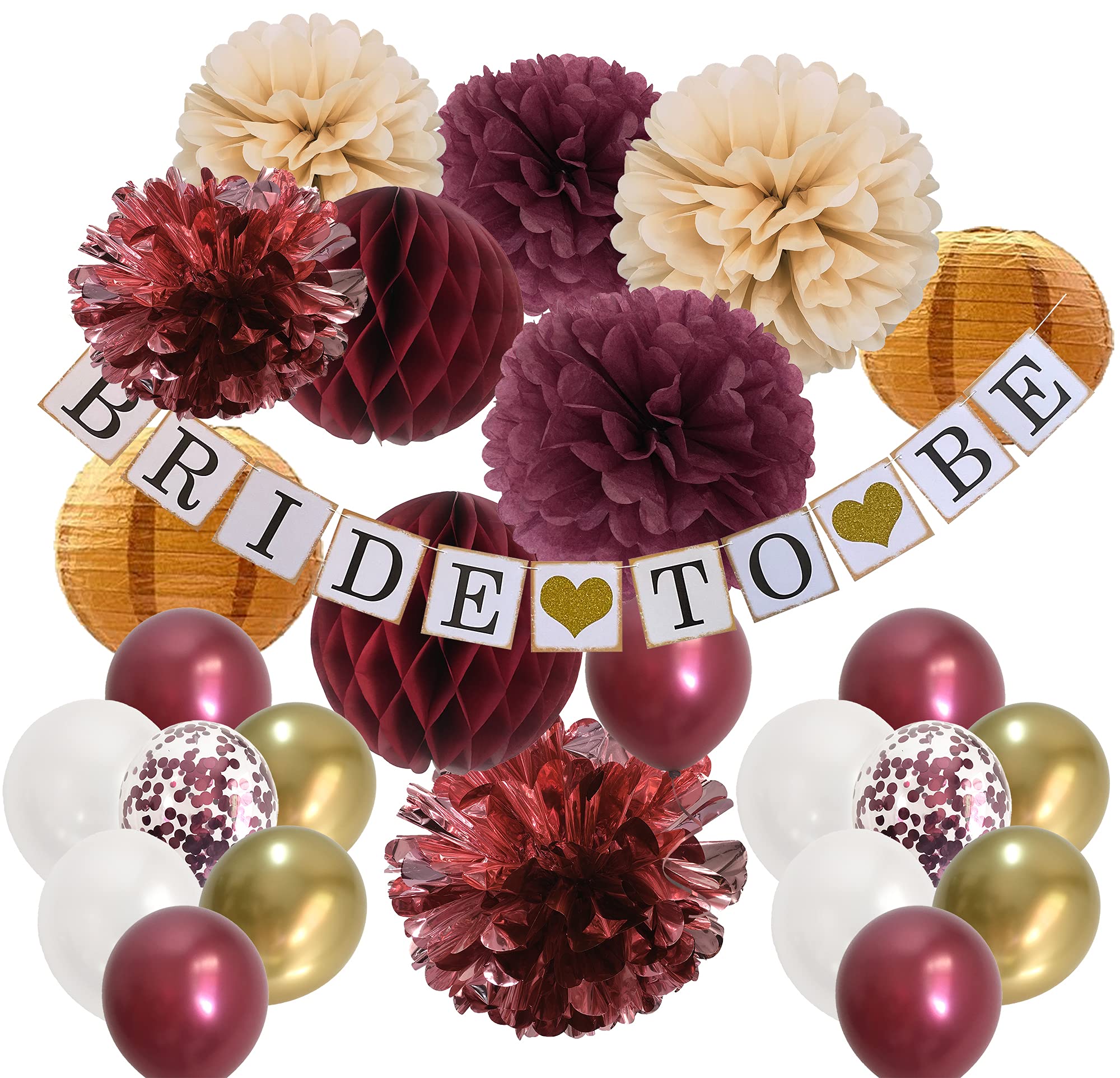 Burgundy & Gold Bachelorette Party Decorations - Elegant Maroon Bridal Shower Decor for Fall Weddings, Wine Red Champagne Themed Wedding Decorations - Perfect for Romantic Celebrations & Anniversary Parties