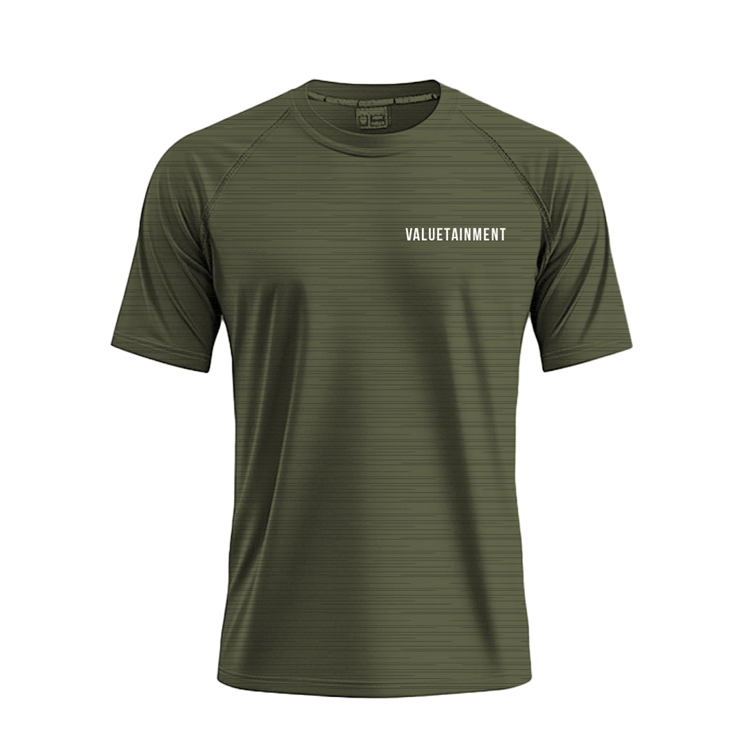 Valuetainment Army Green Performance Short Sleeve Shirt for Men - Moisture Wicking Activewear for Gym, Workout & Outdoor Adventures