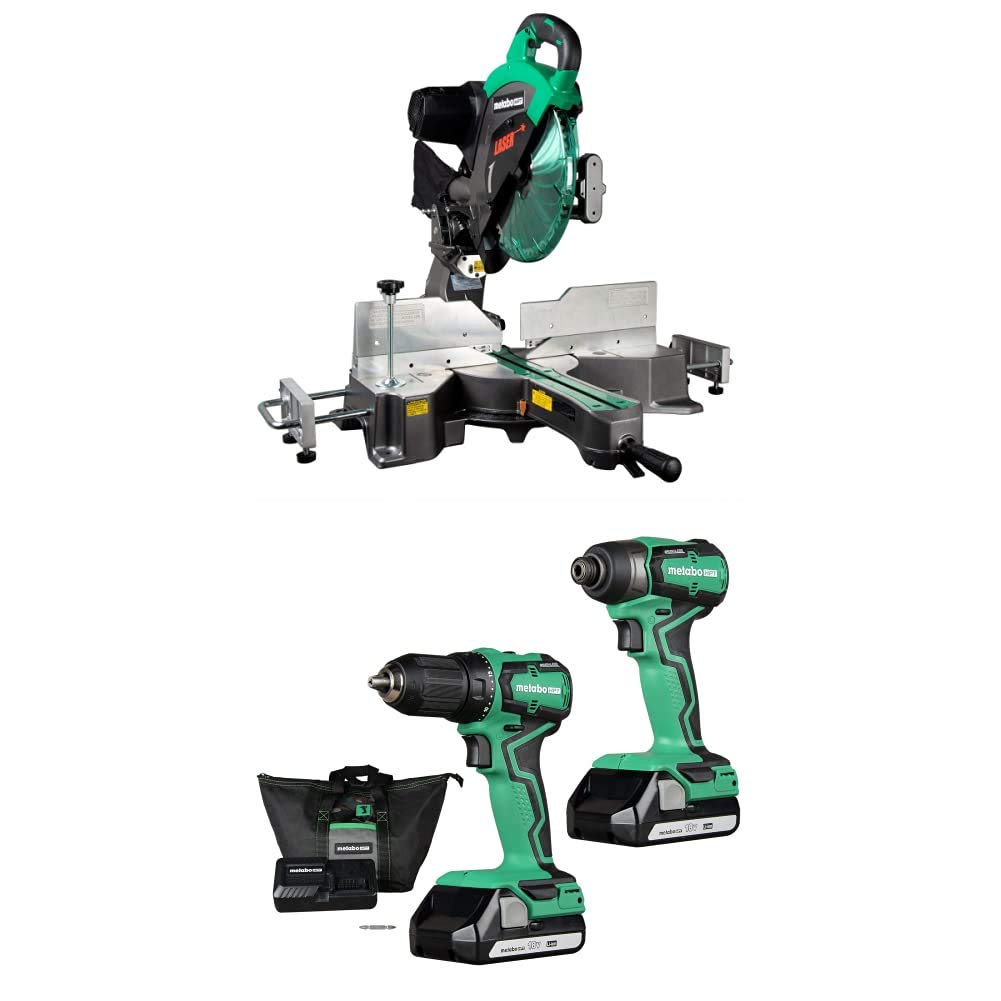 Metabo HPT 12-Inch Sliding Compound Miter Saw with Compact Slide System | 15-Amp Powerful Motor | Includes 18V Cordless Drill & Impact Driver Combo Kit | Perfect for Woodworking, DIY Projects & Professional Construction