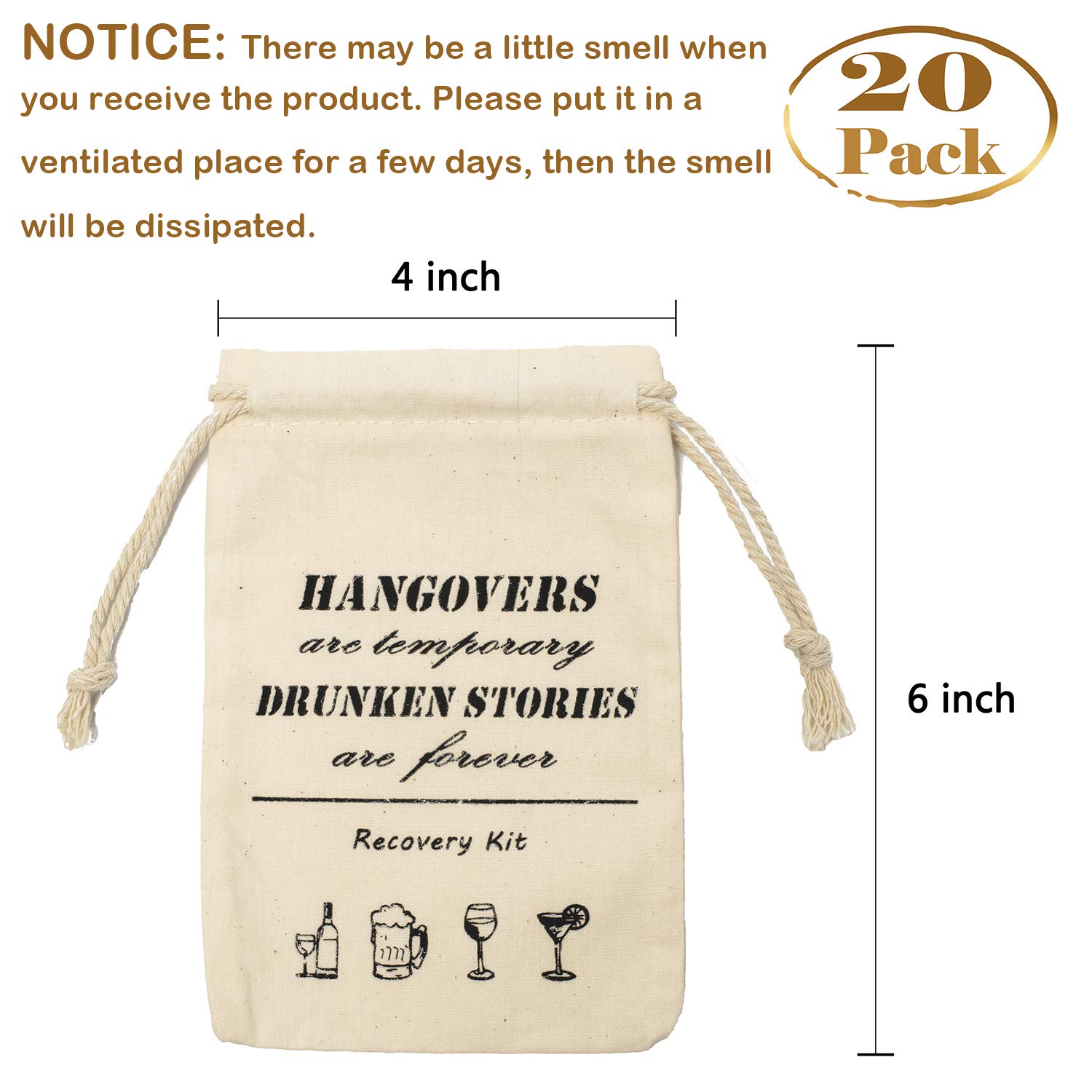 20 Pack Whaline Drawstring Cotton Muslin Bags for Bachelorette Party, Bridal Shower, Wedding Favors & Hen Night - 10x15cm Eco-Friendly Gift Bags for Recovery Kits, Decorations & Party Favors