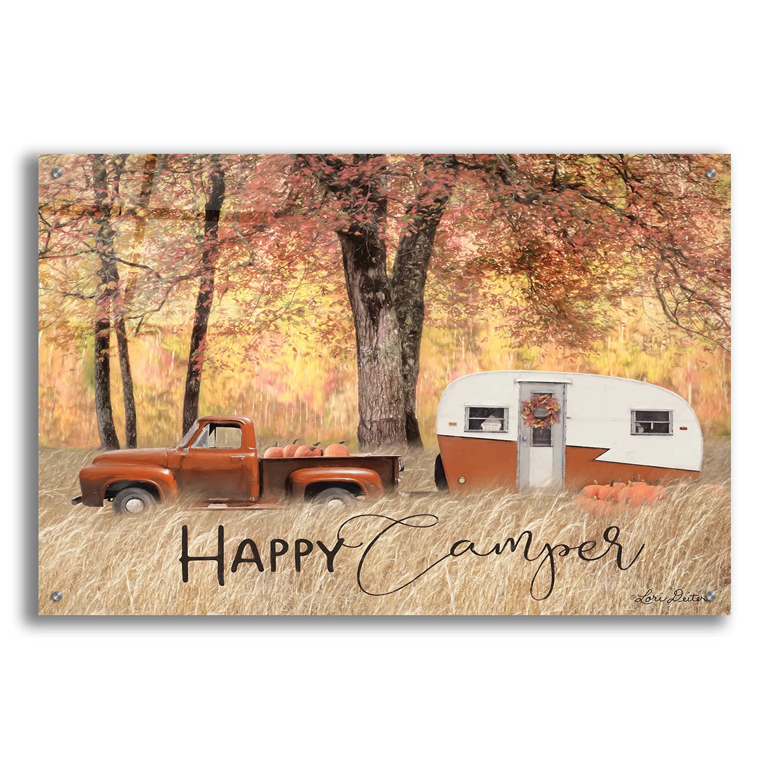 Fall Camping Acrylic Glass Wall Art by Lori Deiter - 36x24 Inches Rustic Landscape Painting for Living Room, Bedroom & Cabin Decor