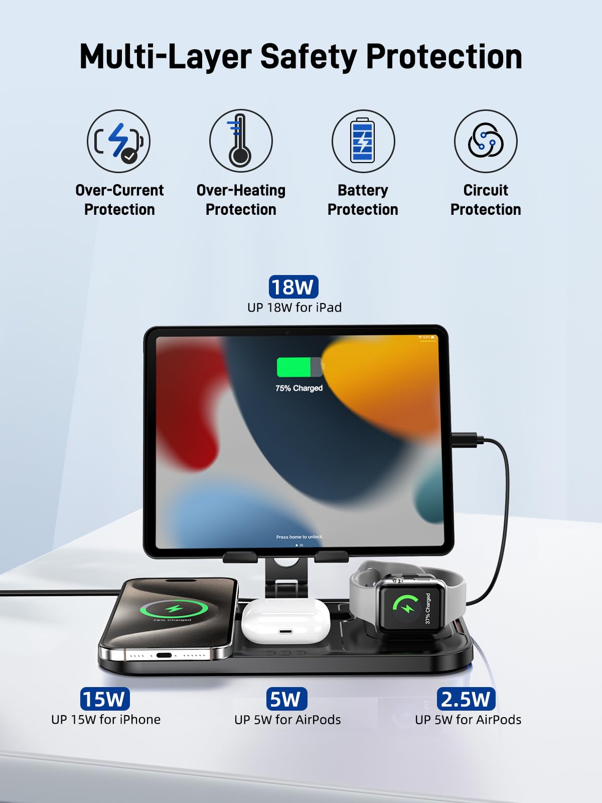 4-in-1 Wireless Charging Station for iPhone 16/15/14 Pro Max, AirPods Pro 4, Apple Watch Series 10 & iPad - Fast Qi-Certified Multi-Device Charger Stand | Perfect for Home, Office & Nightstand Use