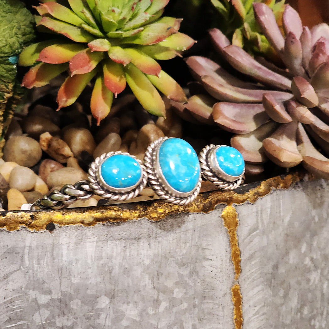 Danielle 3 Stone Turquoise Twisted Wire Cuff Bracelet - Handmade Boho Jewelry for Women - Perfect for Festivals, Weddings & Everyday Wear