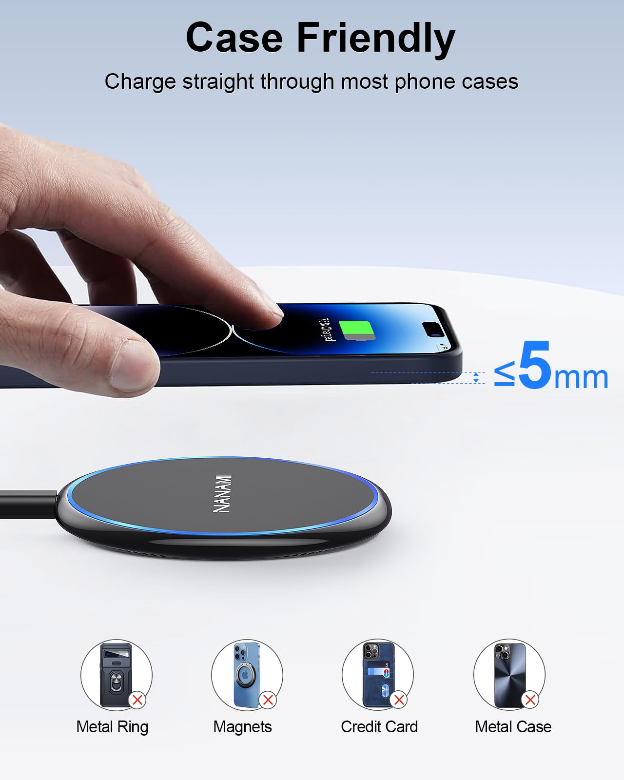 NANAMI 7.5W Fast Wireless Charger Pad with PD3.0 Adapter - Qi Certified Charging Station for iPhone 16/16 Plus/16 Pro/16 Pro Max/15/14/13/12, Samsung S25/S24/S23/S22/S21/Note 20, AirPods 2 - Perfect for Home, Office & Nightstand Charging
