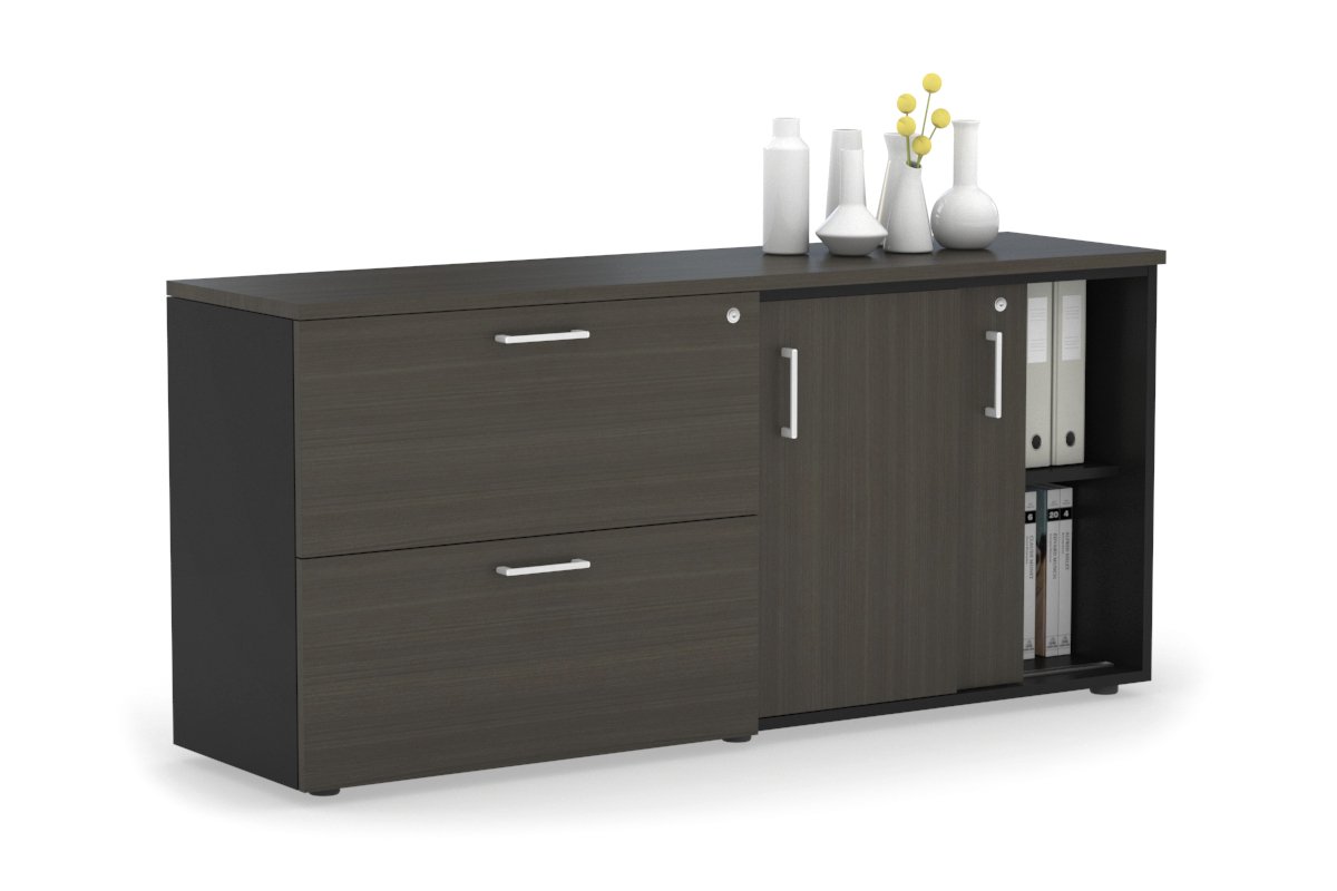 2-Door Sliding Credenza with 2-Drawer Lateral File Cabinet - Modern Office Storage Solution for Home & Business Workspaces