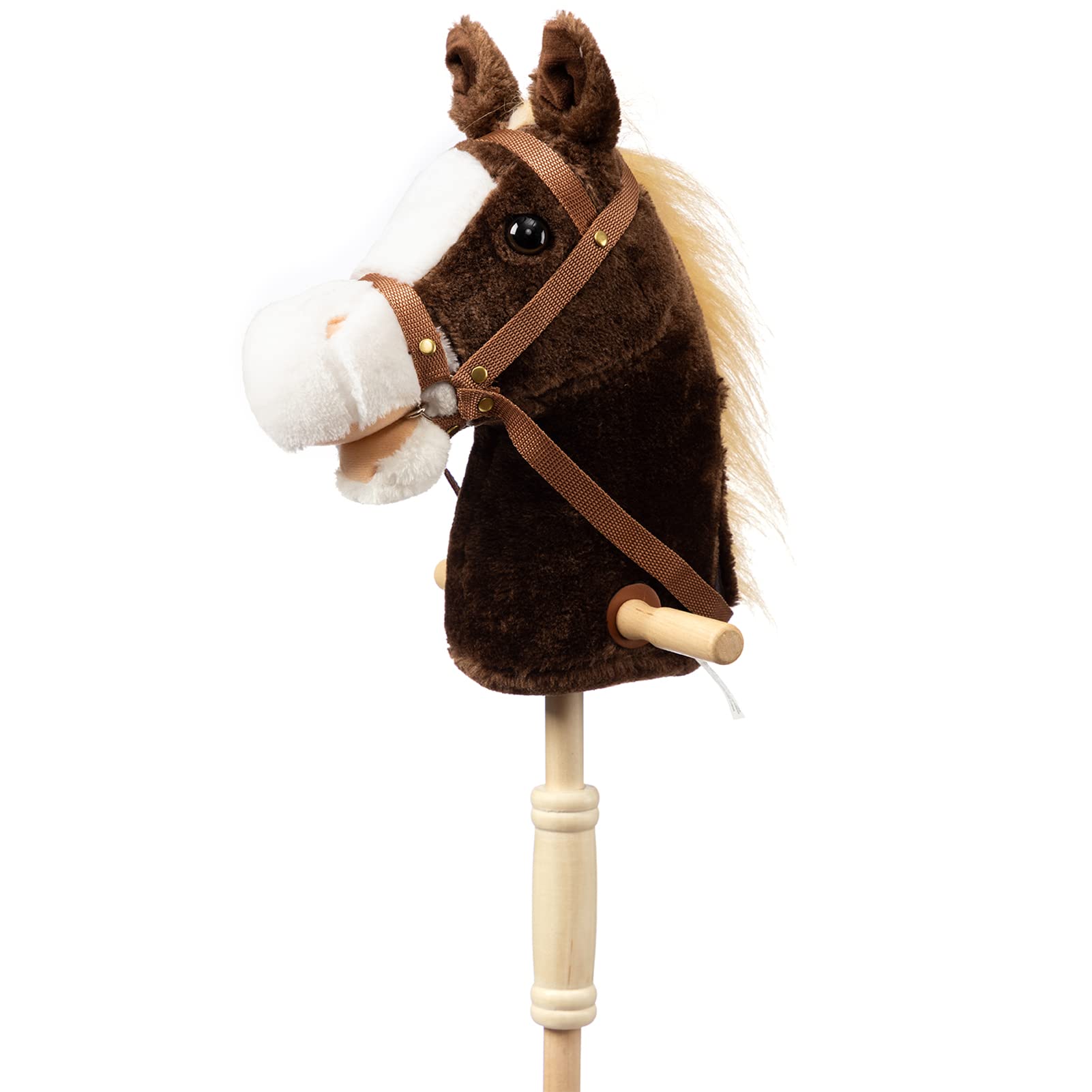 Handcrafted Stick Horse Plush Toy with Wood Wheels & Real Neighing Sounds - 36 Inch Plush Hobby Horse for Kids & Toddlers (AA Batteries Required) - Perfect for Imaginative Play, Birthday Gifts & Outdoor Activities