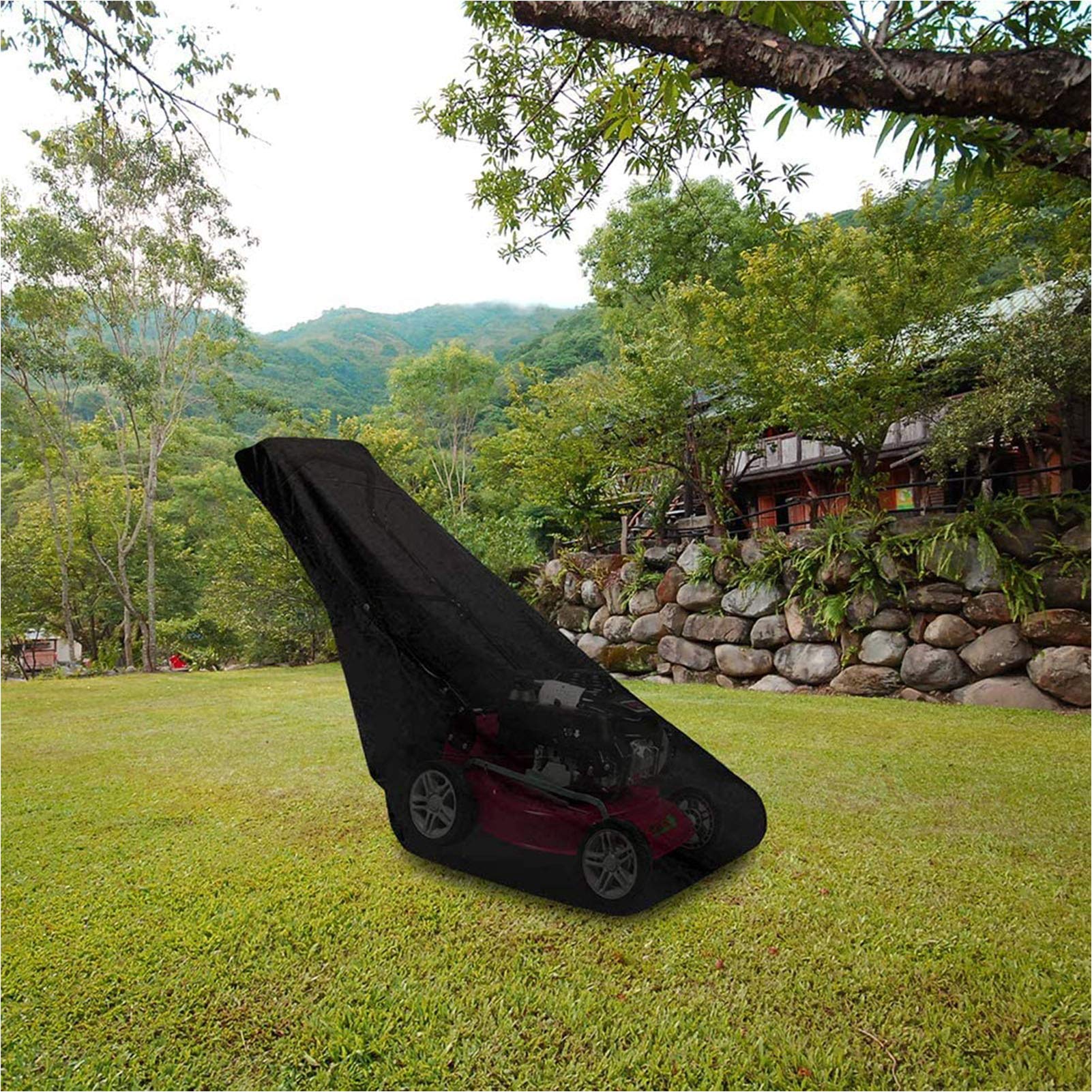 Heavy Duty Waterproof Lawn Mower Cover 75x26x43 - Outdoor Push Mower Protection with Storage Bag & Drawstring for All-Weather Use