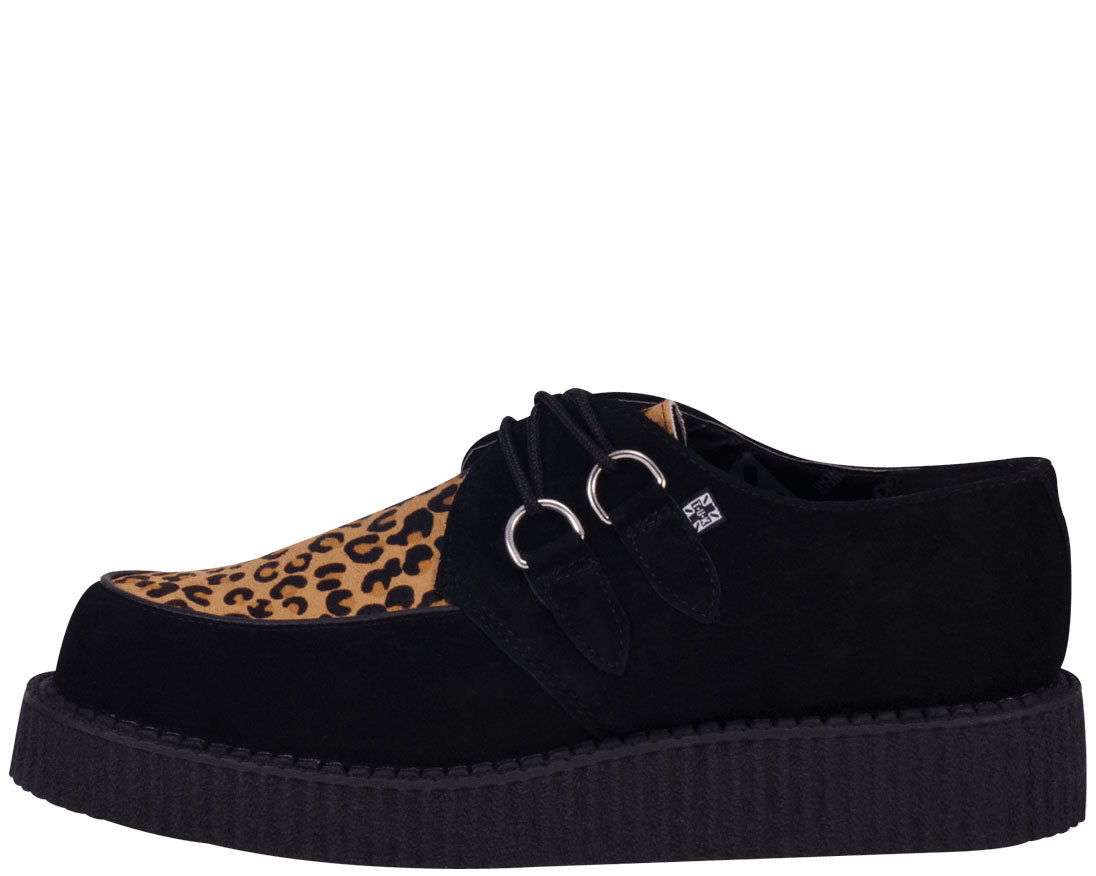 T.U.K Mountain Cat Black Suede & Leo Low Sole Creeper Shoes - Punk Rock Vintage Style for Women & Men | Perfect for Concerts, Night Out, and Alternative Fashion
