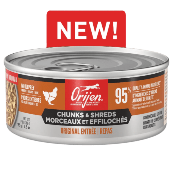 Orijen Original Chunks & Shreds Entrée Canned Cat Food - Grain-Free, High-Protein Wet Cat Food for Adult Cats, 5.5oz Can - Perfect for Mealtime, Travel & Treats