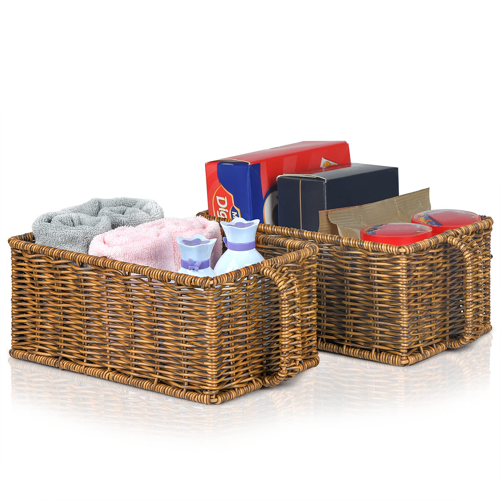 2-Pack Woven Wicker Storage Baskets for Pantry Organization - Small Decorative Shelves Baskets for Home, Kitchen & Bathroom Storage | Perfect for Organizing Spices, Toiletries & Household Items