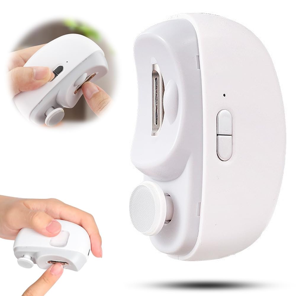 2025 New 3-in-1 Automatic Electric Nail Clipper with Polishing & LED Light - Electric Nail Trimmer for Seniors, Adults & Babies - Rechargeable Nail Care Kit with Storage Clip - Perfect for Home, Travel & Salon Use (White)
