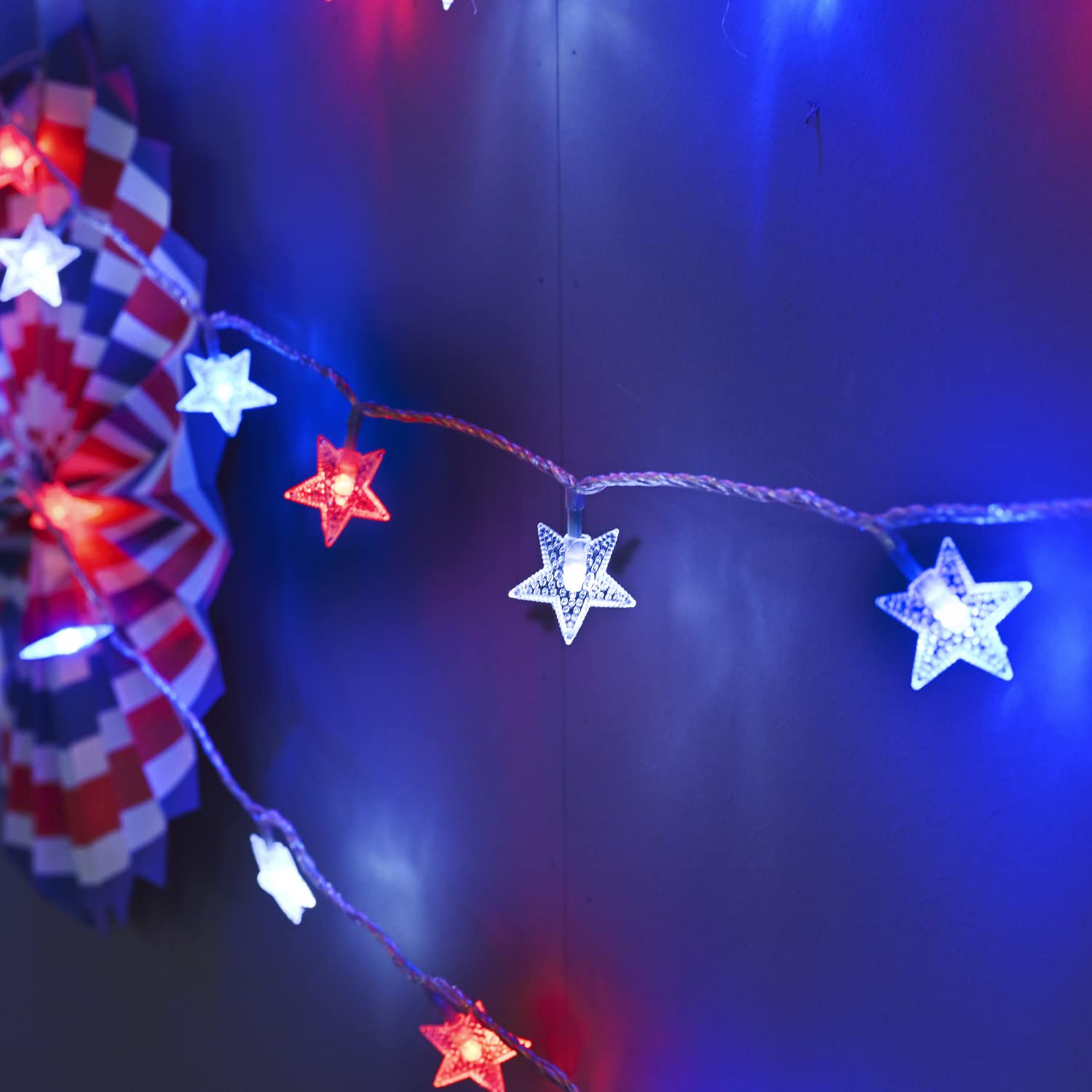Red White Blue Solar Lights - 100LED Patriotic Star String Lights (51FT) | Waterproof 8 Modes Outdoor Solar Garden Lights for 4th of July, Independence Day, Memorial Day Decor | Perfect for Backyard, Patio, Fence & Holiday Party Lighting