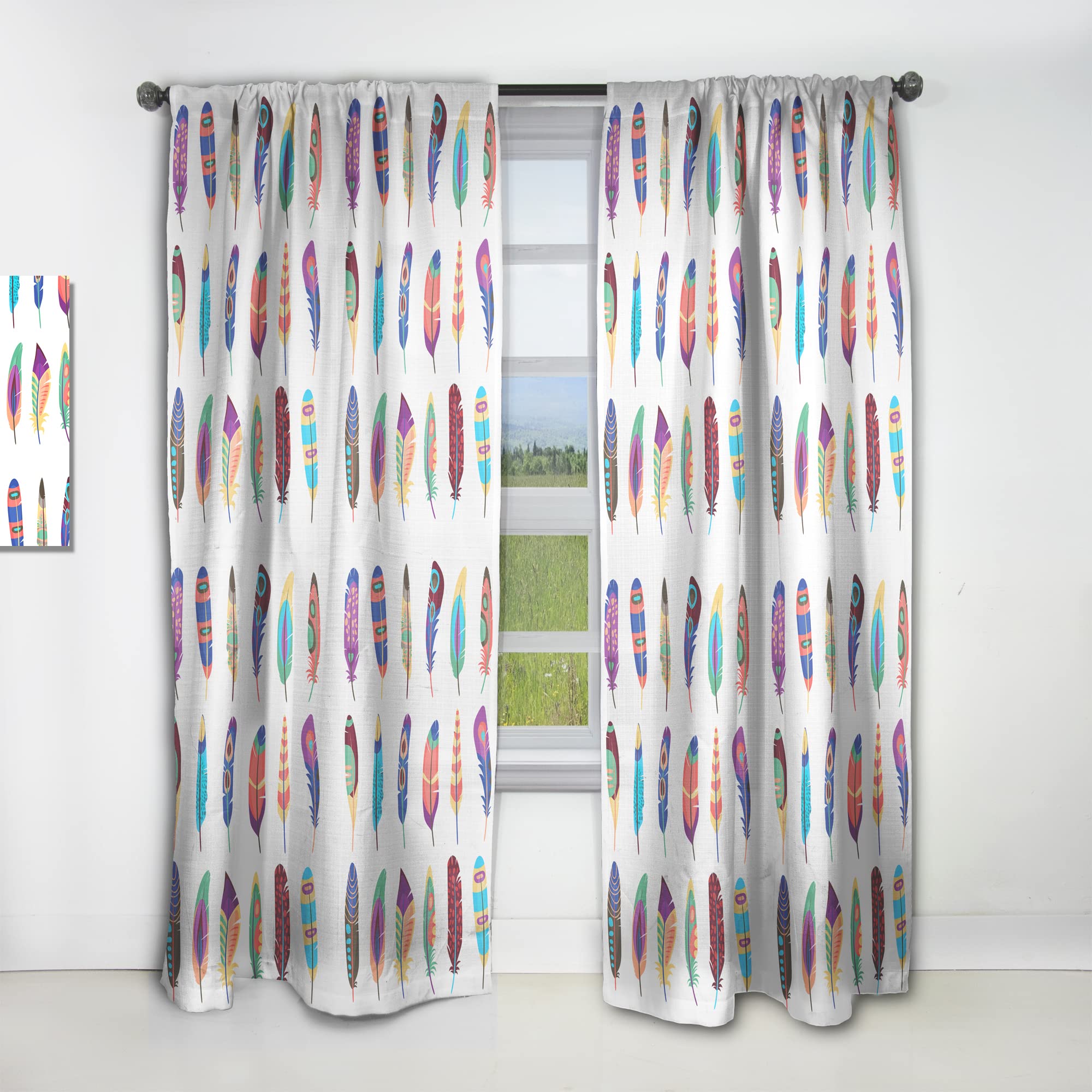 DesignQ Thermal Insulated Curtains - Colored Feathers Pattern Single Panel (52x120 Inches) for Bedroom & Living Room - Blackout Drapes for Home Decor, Energy Saving & Privacy Protection