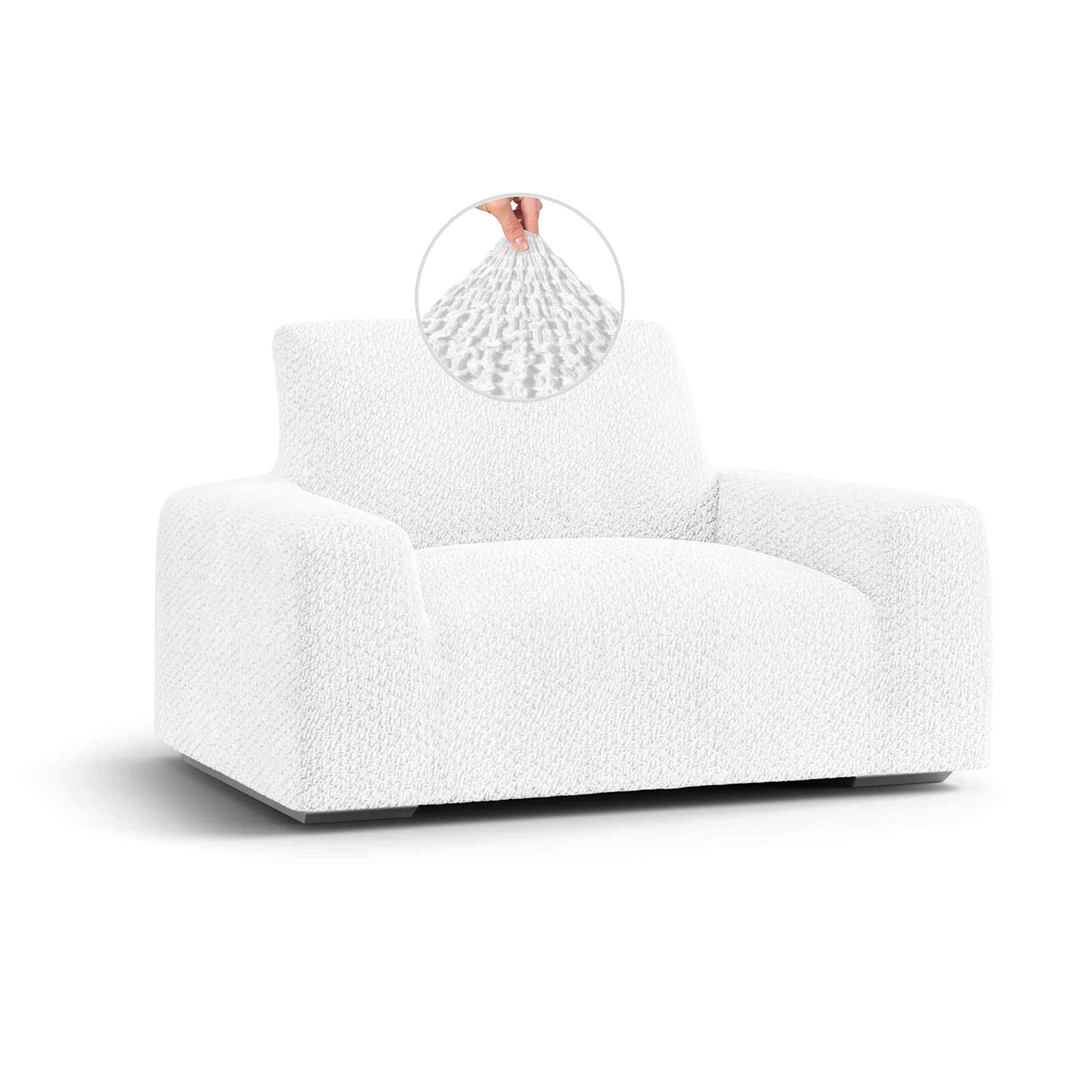Stretch Velvet Armchair Slipcover - Soft Polyester 1-Piece Form Fit Furniture Protector - Stylish Chair Cover for Living Room, Bedroom, Office - White (Fits Most Armchairs)