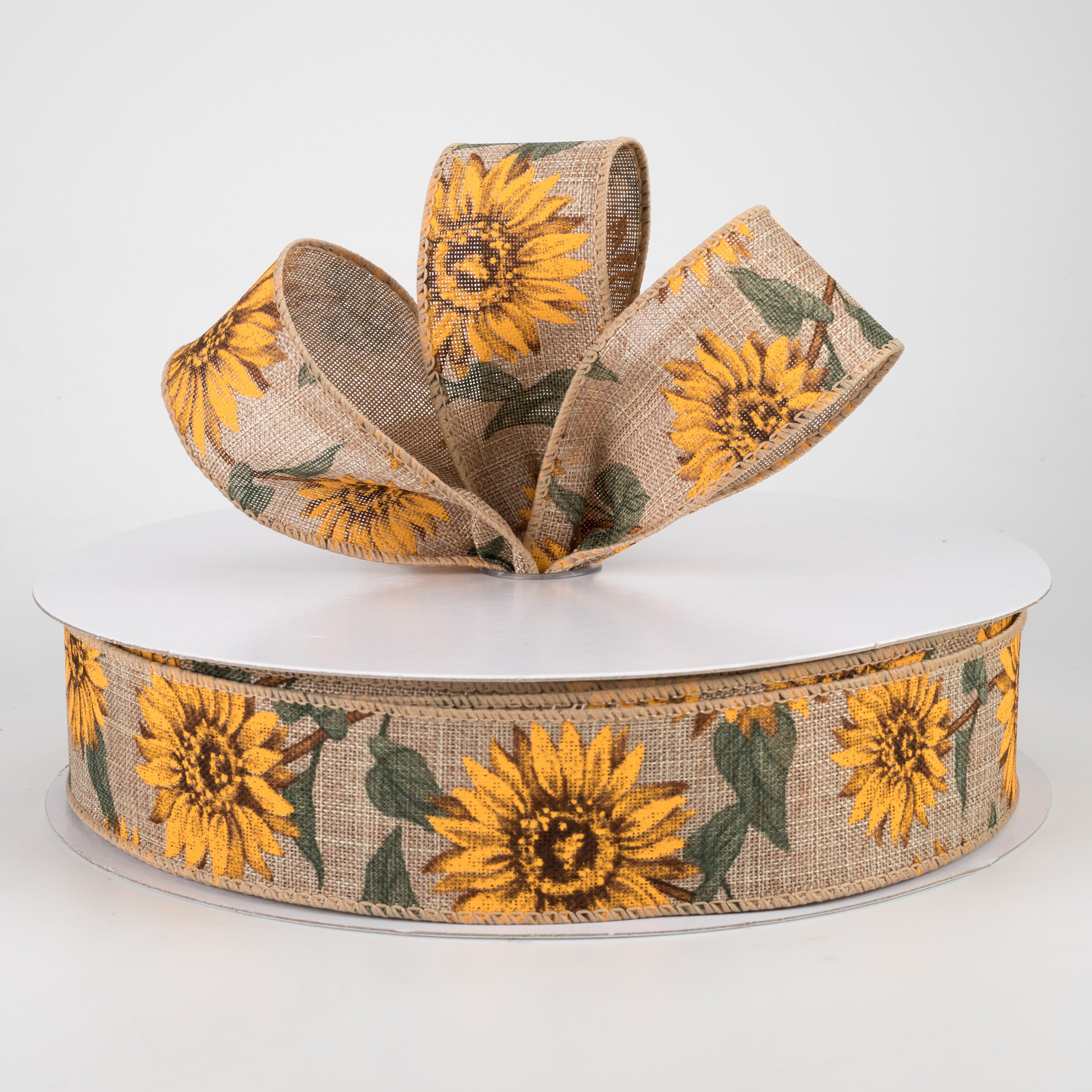 1.5 Inch Natural Linen Sunflower Ribbon - 50 Yards Bulk Roll for DIY Crafts, Gift Wrapping, Wedding Decorations & Hair Accessories