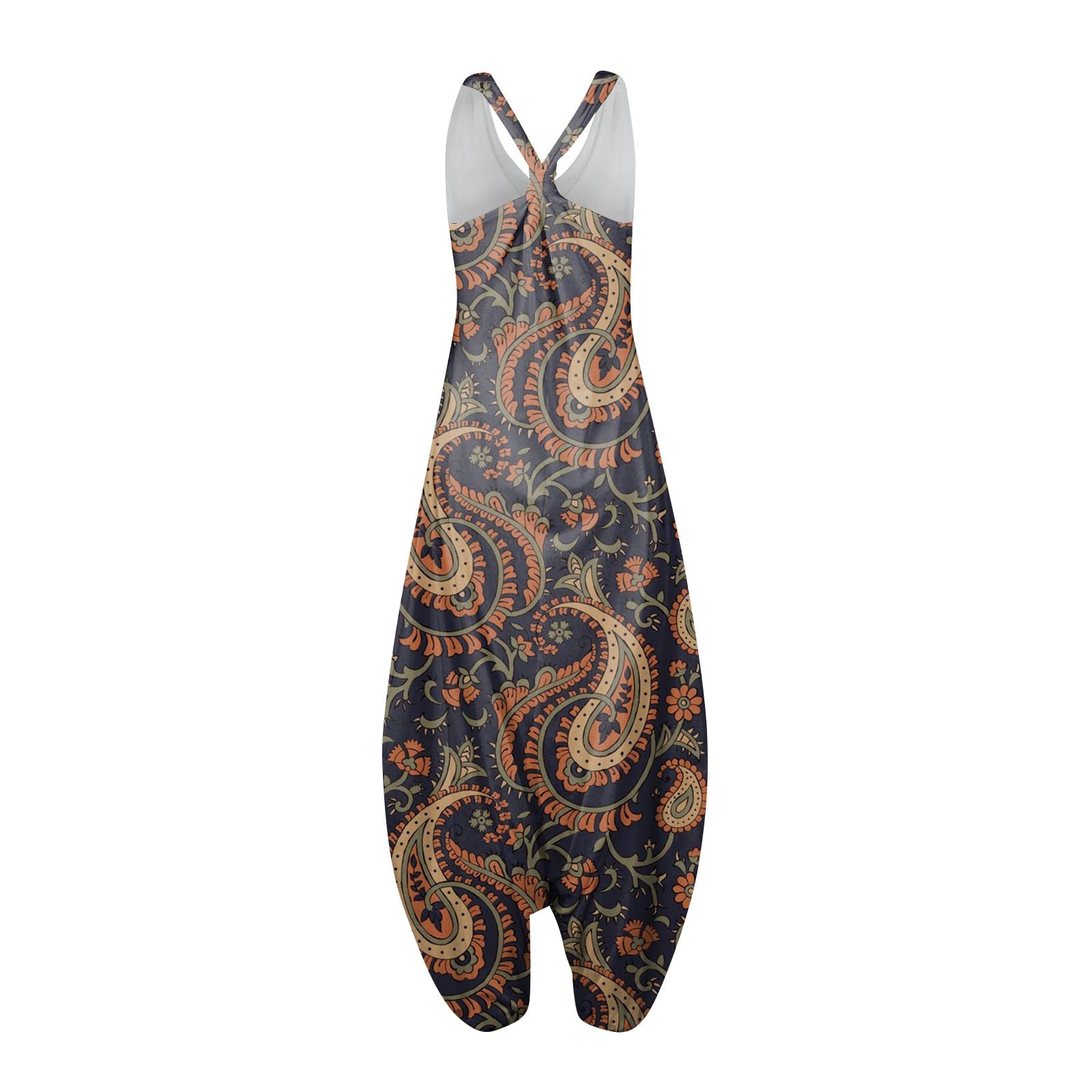Women's V-Neck Sleeveless Racerback Floral Harem Jumpsuit - Fitted Dungarees Dress with Suspenders, Casual Workout Coveralls, Perfect for Summer Outings, Beach Vacations, and Casual Wear
