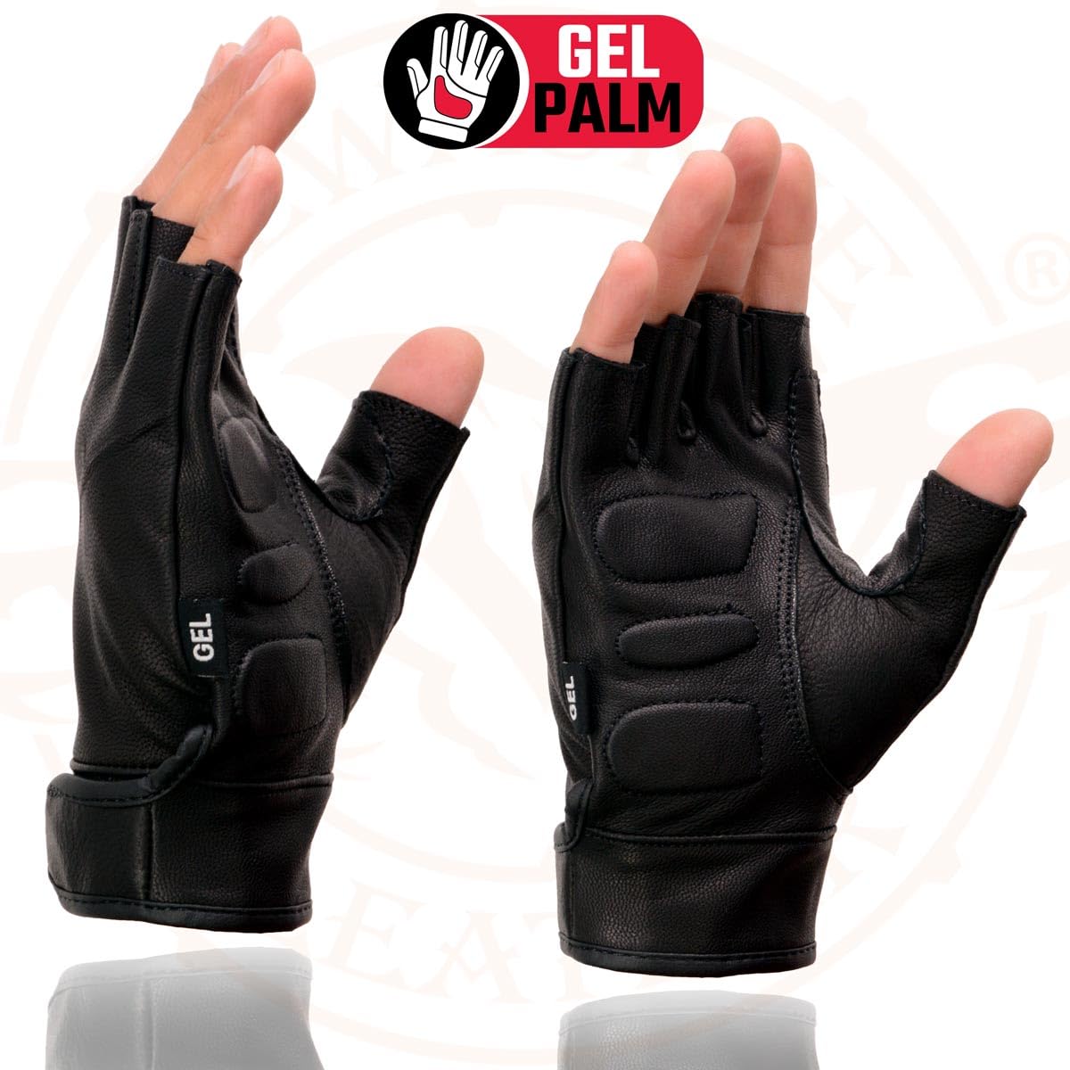 Milwaukee Leather MG7585 Men's Black Leather Motorcycle Gloves - Gel Padded Palm, Fingerless Design with Full Panel Cover - Large Size - Perfect for Riding, Cruising & Motorcycle Enthusiasts