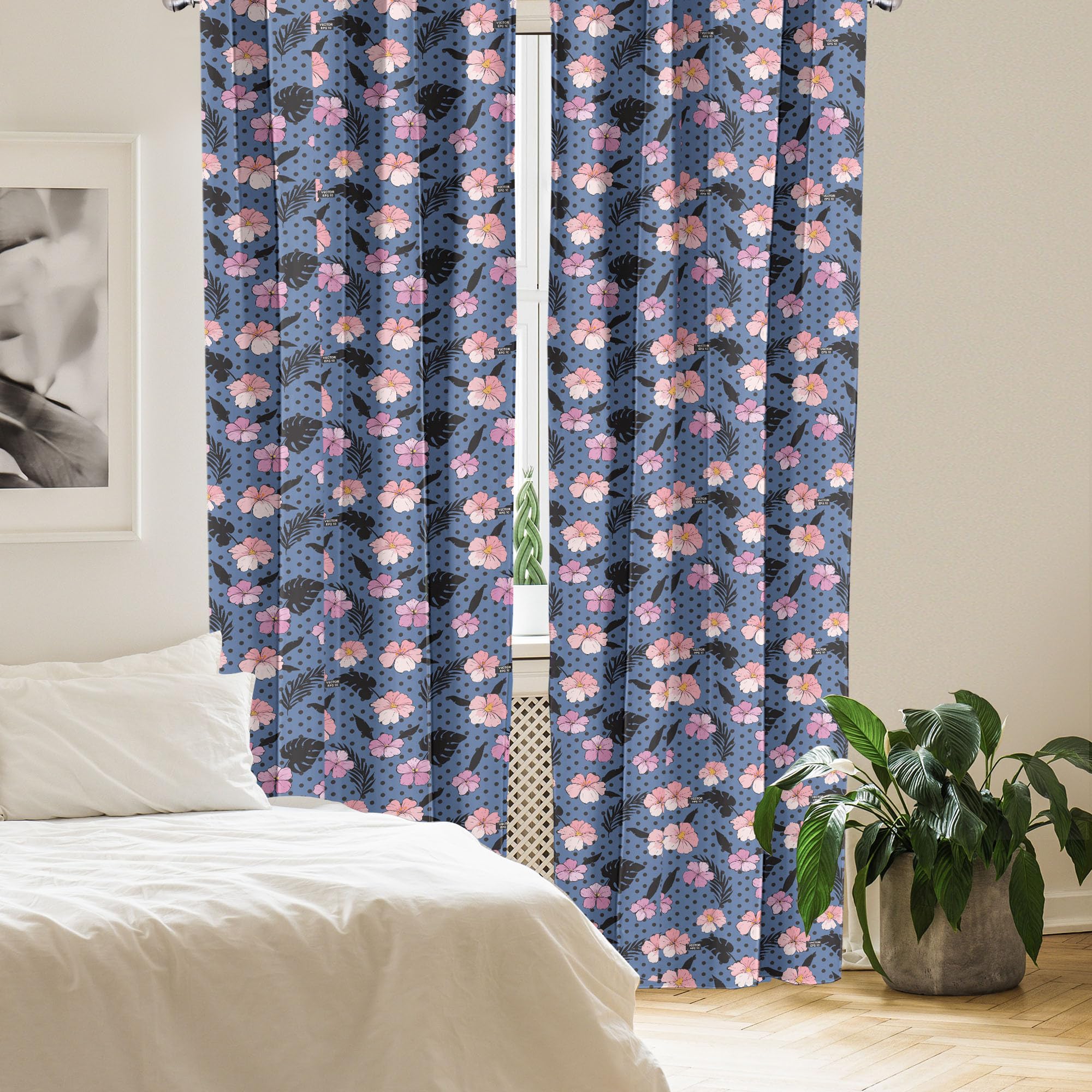 Ambesonne Exotic Hibiscus Monstera Leaf Palm Island Foliage Window Curtains - Lightweight Polka Dot Decor, 2-Panel Set with Rod Pocket, 28