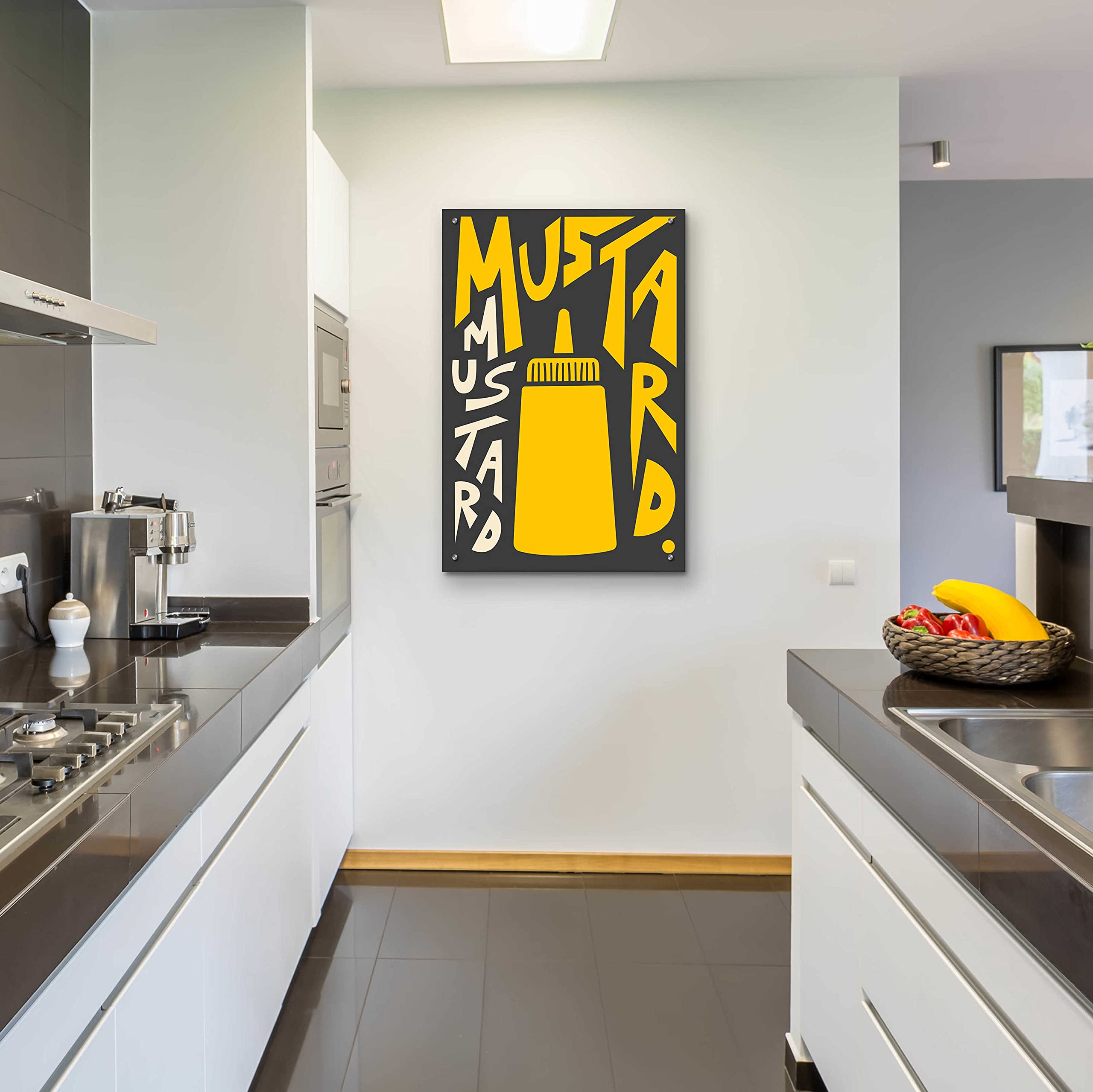 Epic Art 'Kitchen Mustard' by Ayse - 24x36 Inch Modern Acrylic Glass Wall Painting - Vibrant Home Decor for Kitchen, Dining Room & Living Room