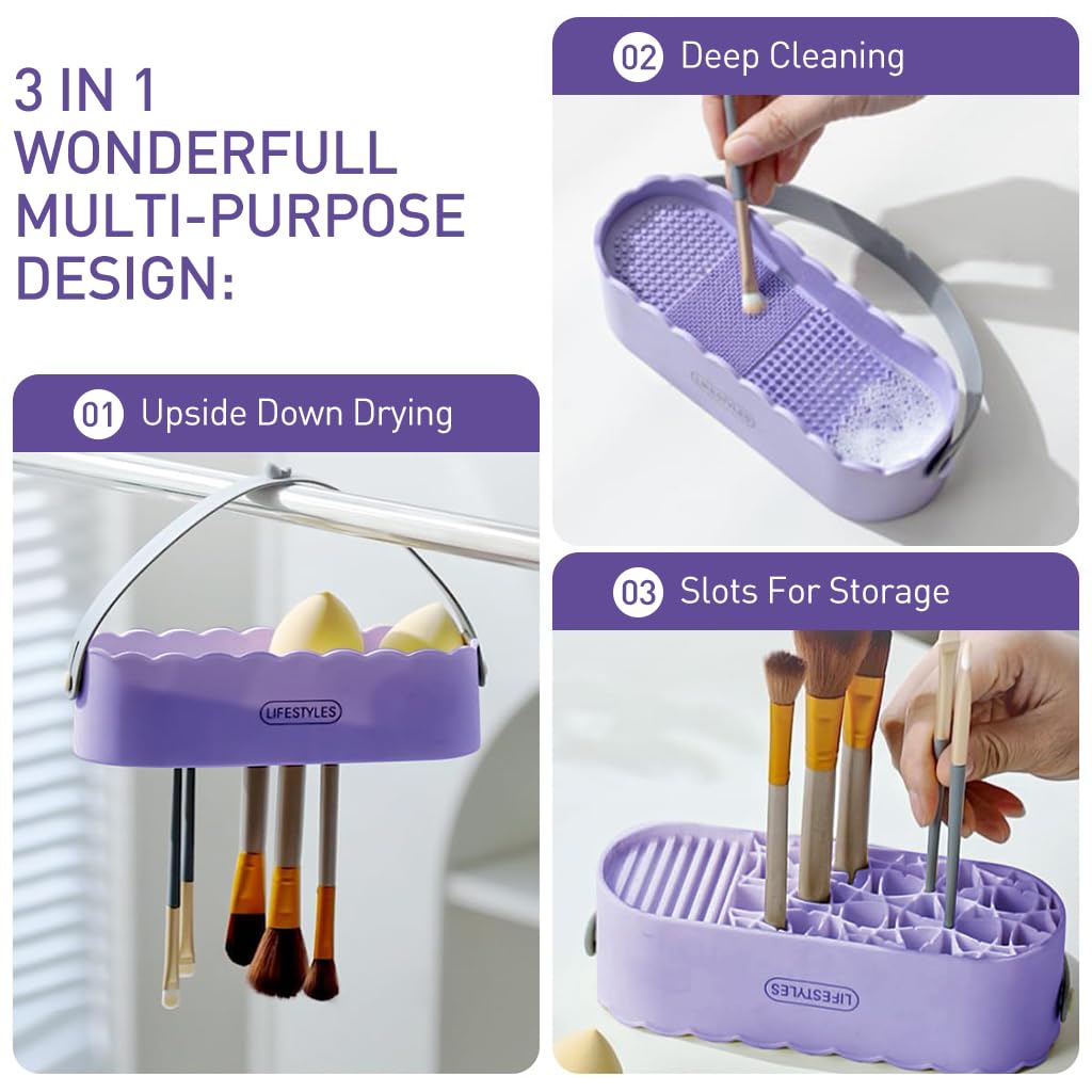 ZIBUYU® Double-Sided Silicone Makeup Brush Cleaner & Drying Rack – Multifunctional Makeup Brush Cleaning Basket for Deep Cleaning & Air Drying – Perfect for Home, Salon, and Travel Makeup Brush Care