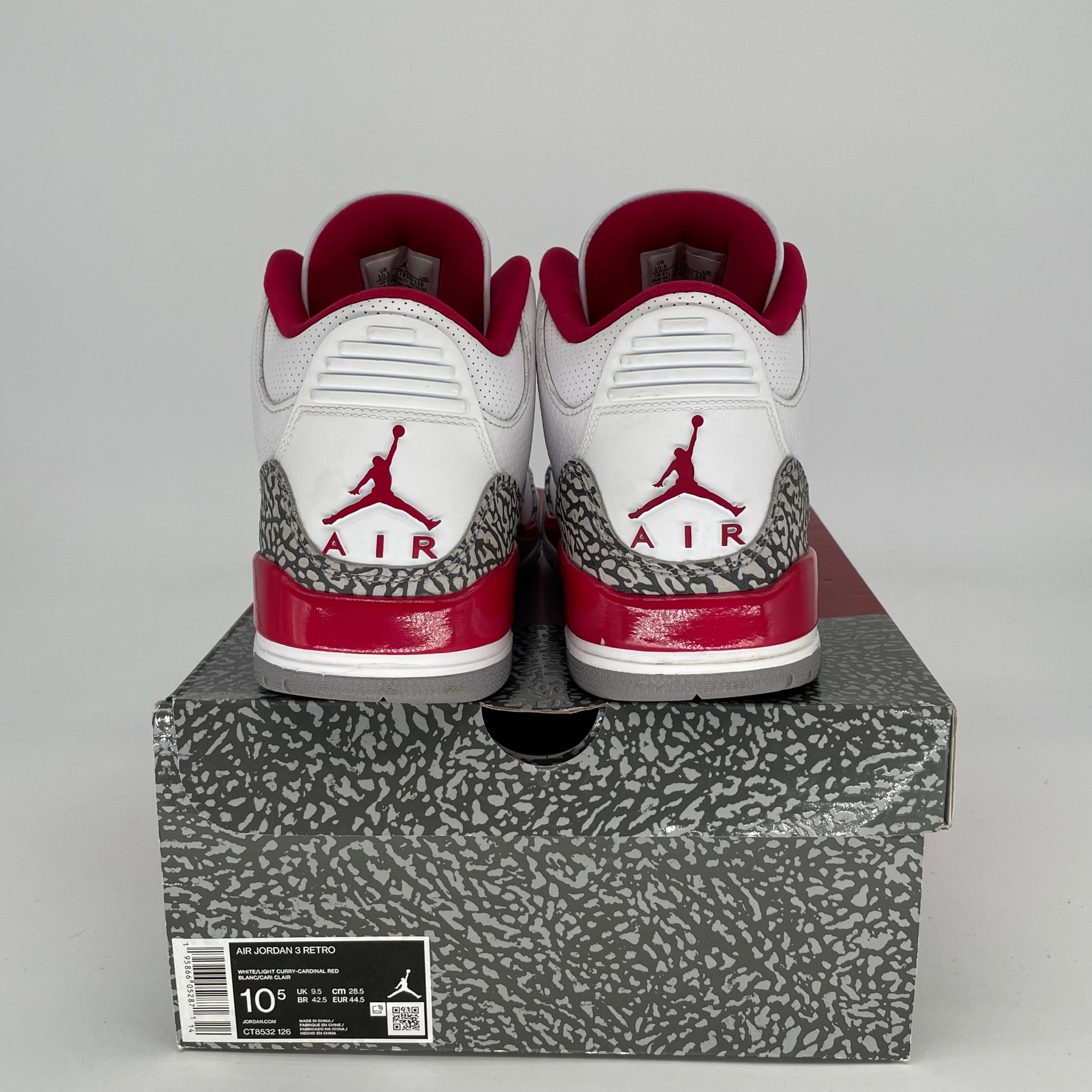 Original Air Jordan 3 Retro 'Cardinal Red' Men's Basketball Shoes - Size 10.5 (12W) - Style Code CT8532-126 | Perfect for Streetwear, Sneaker Collection & Casual Outfits