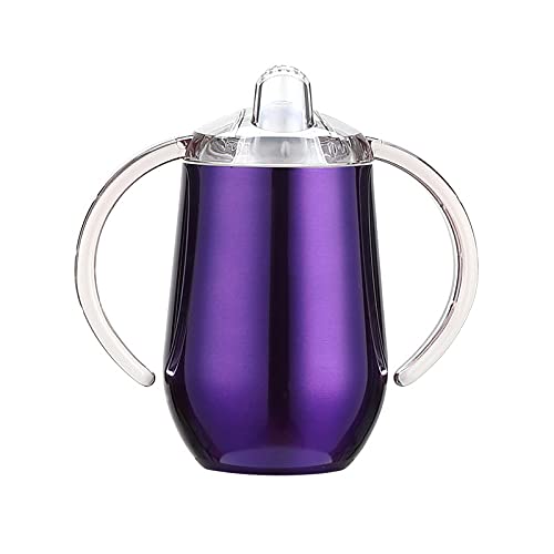 10 oz BPA-Free Stainless Steel Sippy Cup with Handles & Silicone Lid - Double Wall Vacuum Insulated Toddler Straw Cup for Boys & Girls - Non-Spill, Leak-Proof Design (Purple) - Perfect for Home, Travel, School & Outdoor Activities