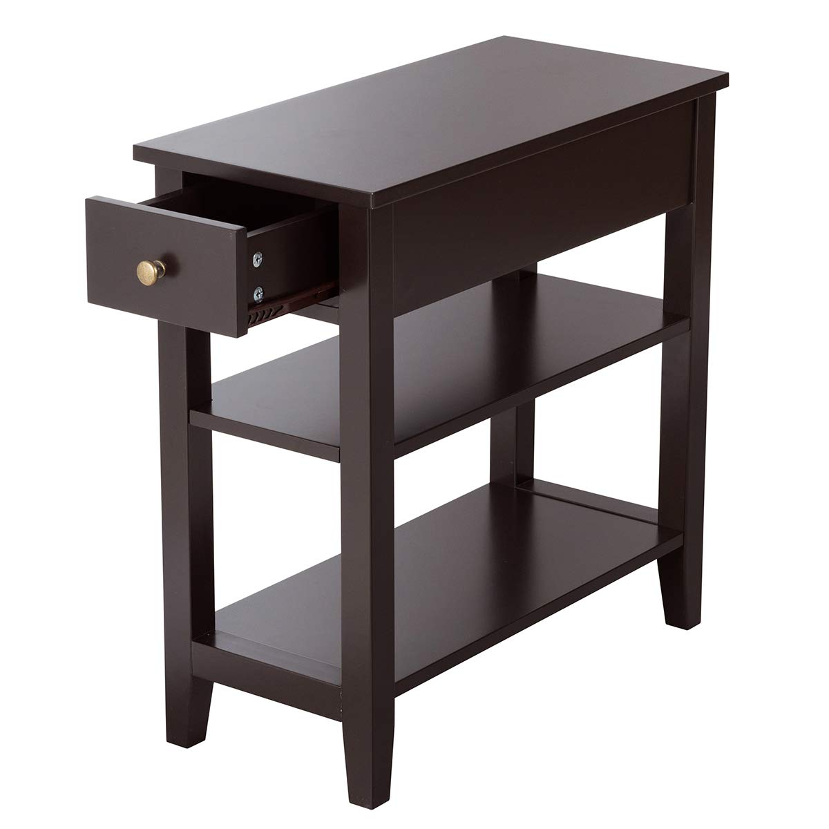 Giantex Narrow End Table with Drawer and Shelf - Small Space Wooden Sofa Table, Skinny Nightstand for Living Room, Bedroom - Espresso Finish | Perfect for Studio Apartments, Dorms & Cozy Spaces