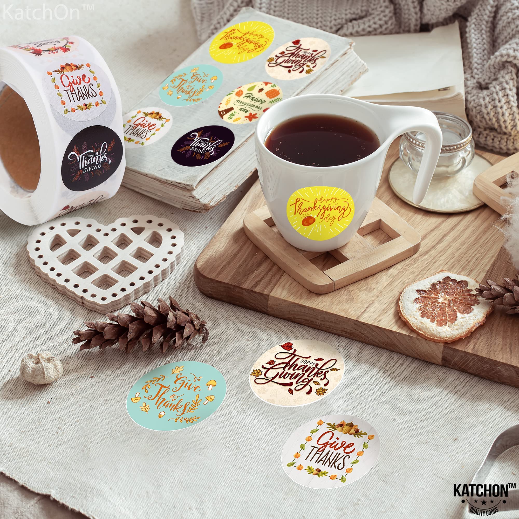 KatchOn Thanksgiving Stickers - 500 Pcs Bulk Pack for Kids & Adults | Holiday Party Favors, Decorations, Give Thanks Stickers | Perfect for Classroom Crafts, Scrapbooking & Gift Wrapping
