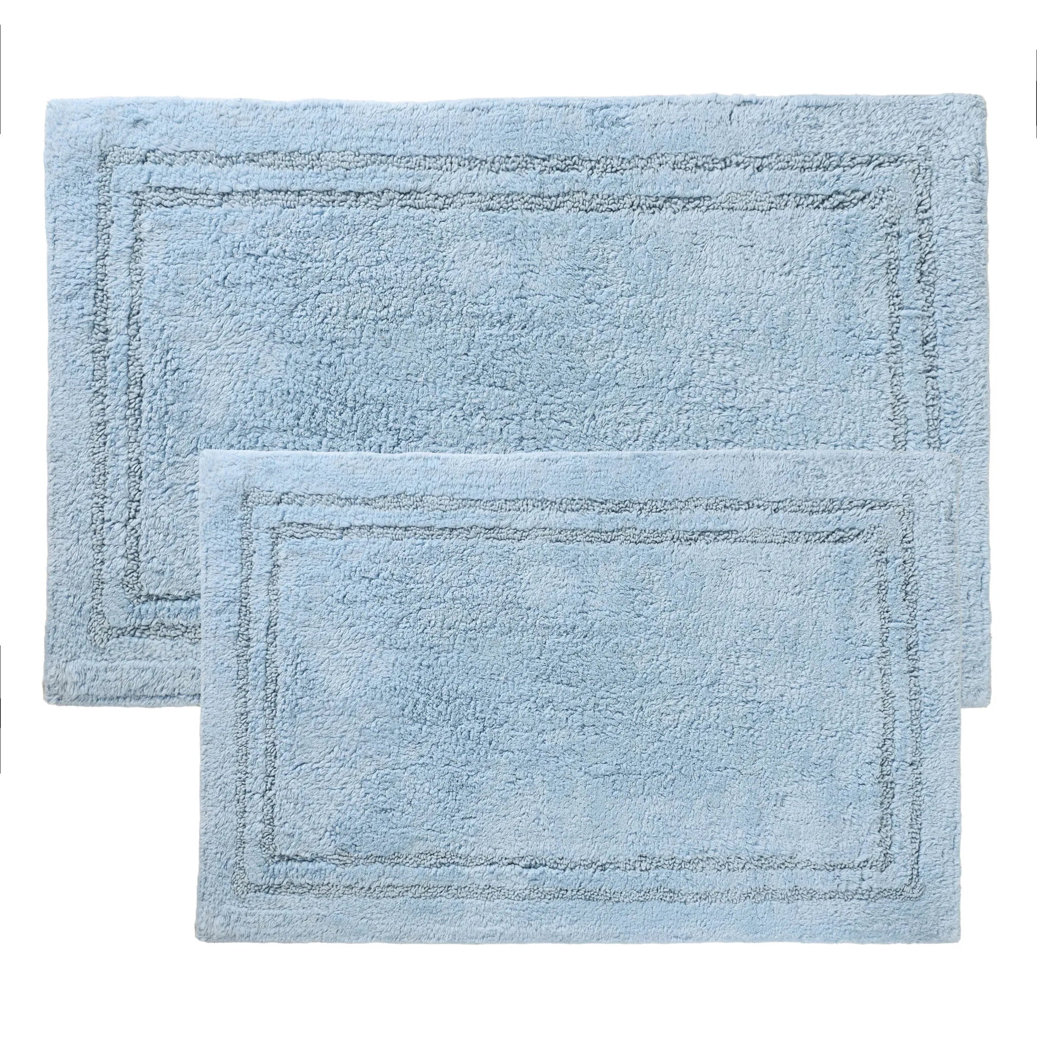 Non-Slip Cotton Bathroom Rug Set - 2 Piece Washable Absorbent Bath Mat with Anti-Skid Backing for Bathroom, Shower & Vanity Area