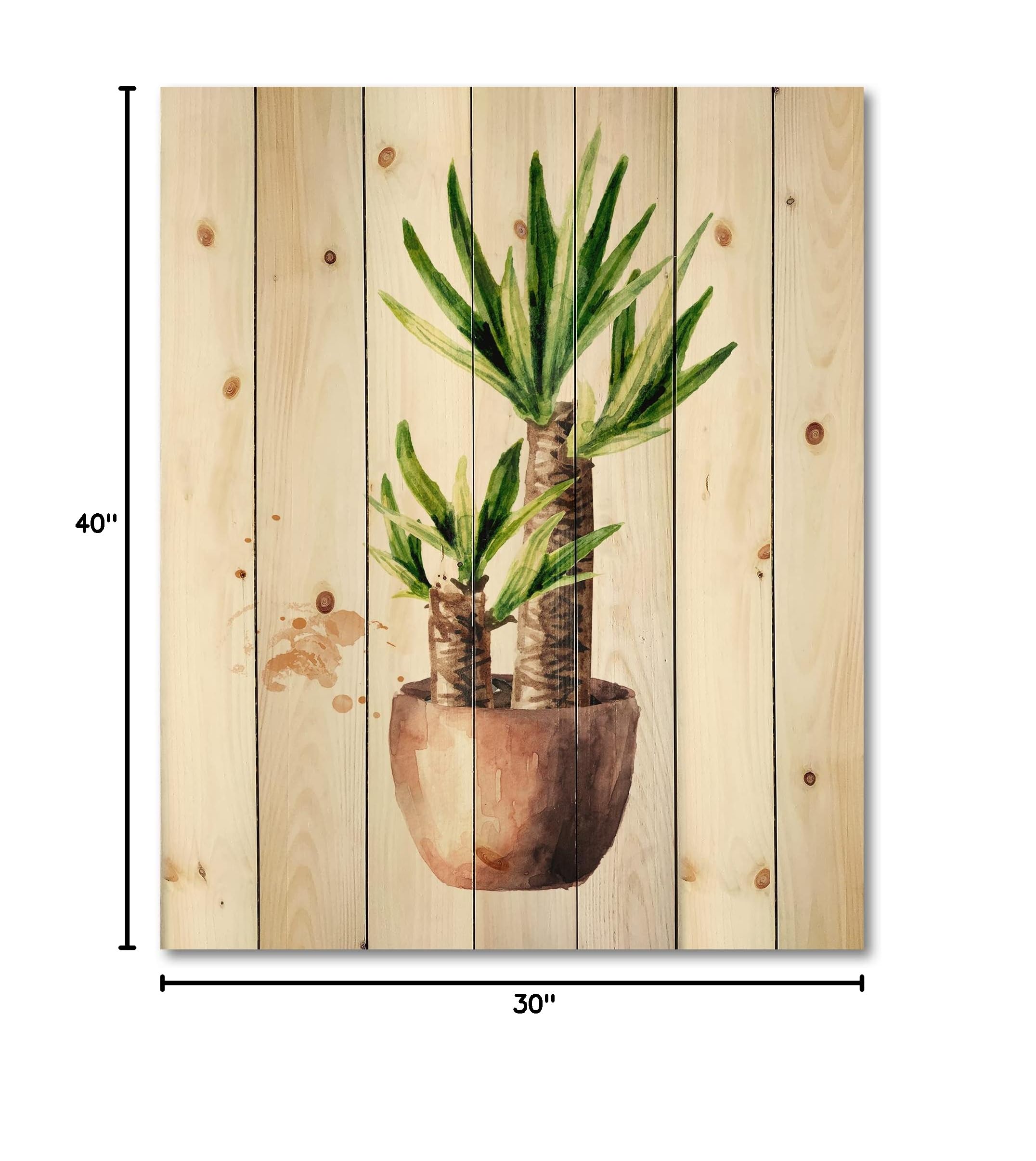 DesignQ Yucca Tree in Ceramic Pot - Traditional Wood Wall Decor, Large Floral Pine Wood Wall Art Panels - Home & Office Decoration, Living Room, Bedroom, Dining Room Wall Hanging