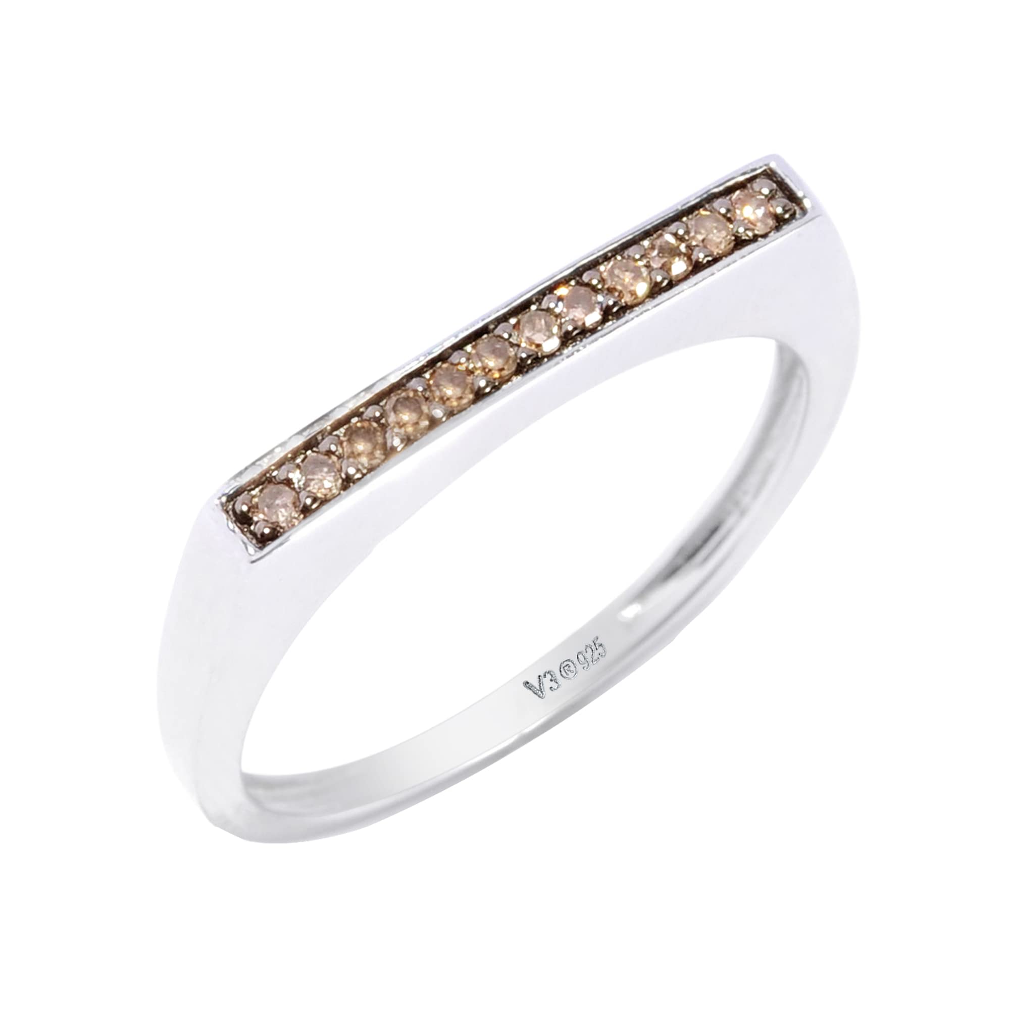 Natural Champagne Diamond Stackable Sterling Silver Band Ring - Elegant & Durable for Everyday Wear, Wedding, Anniversary & Gift Giving