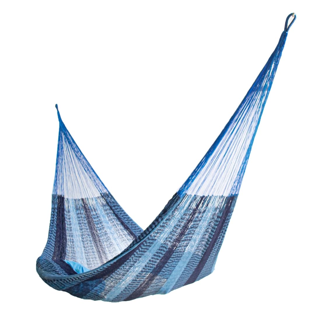 Handmade Yucatan Hammock - Double Size (2-Blues) - Premium Cotton Hammock for Outdoor, Camping & Backyard Relaxation