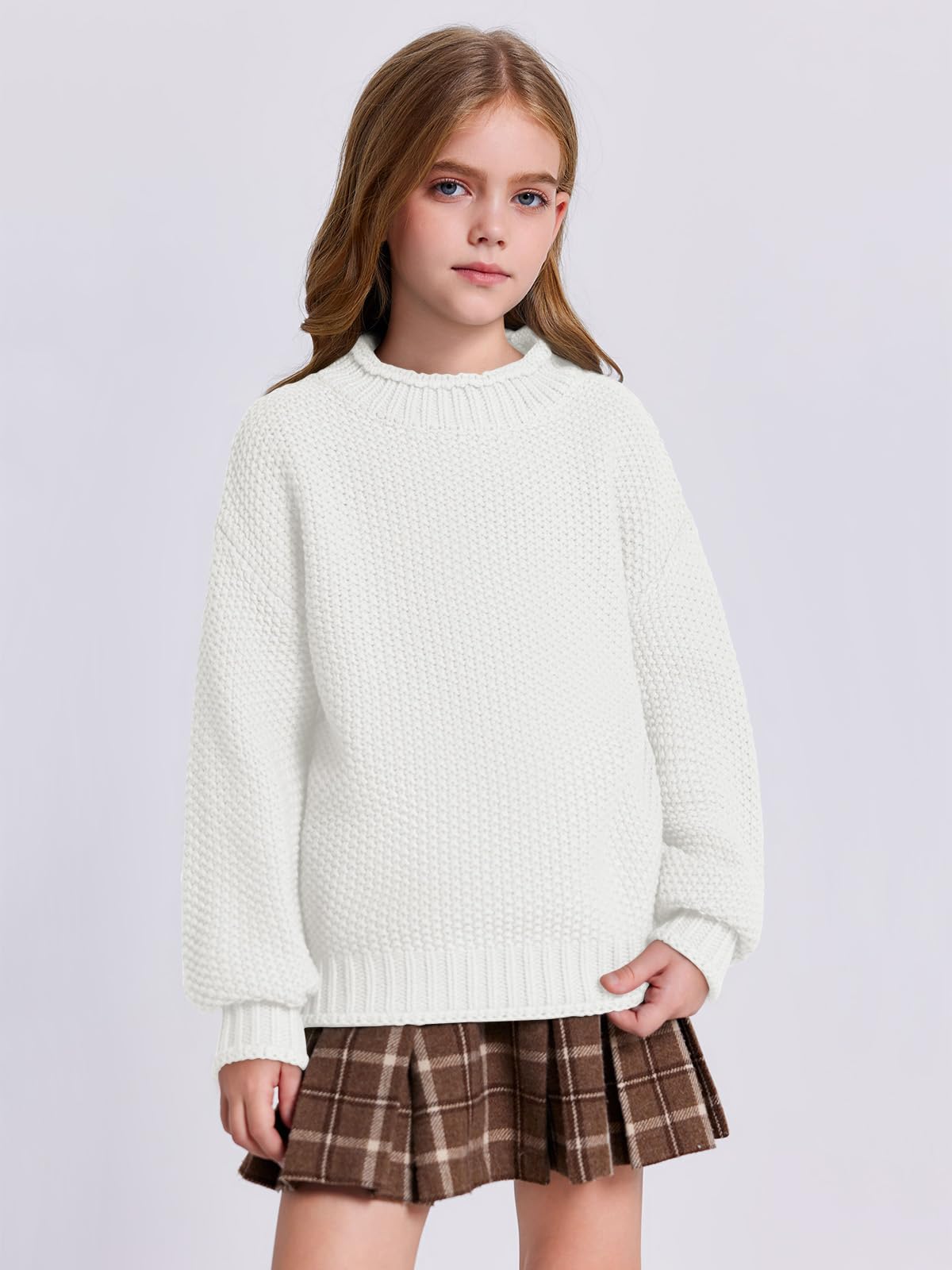 Imily Bela Girls Chunky Knit Turtleneck Sweater - Batwing Sleeve Pullover Jumper for Kids | Warm Winter Outfit for School, Playdates & Holiday Photos