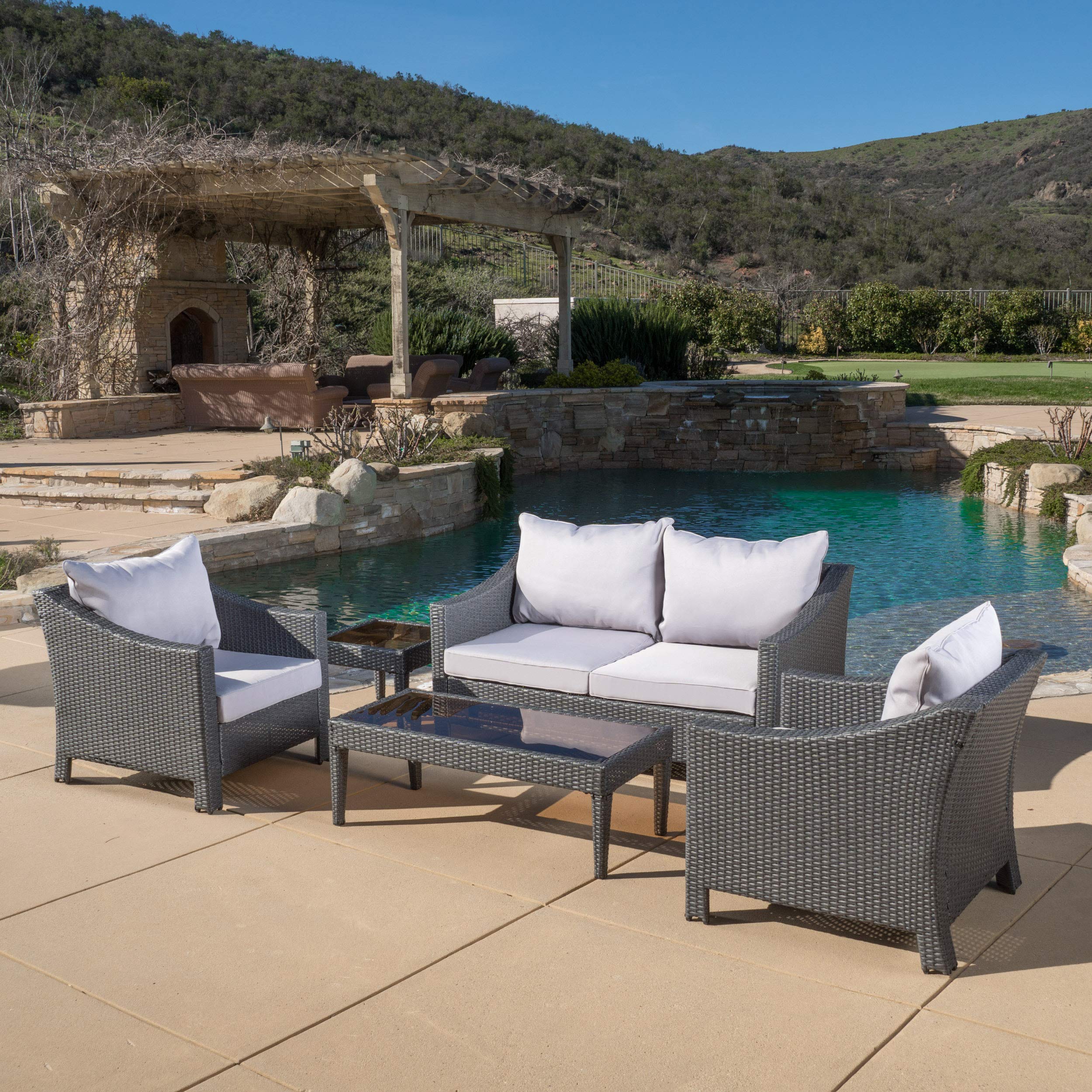 Premium Outdoor Wicker Patio Furniture Set - 5-Piece Conversation Set for Garden, Poolside & Backyard Relaxation | All-Weather Rattan Sofa with Coffee Table | Perfect for Entertaining Guests & Outdoor Lounging