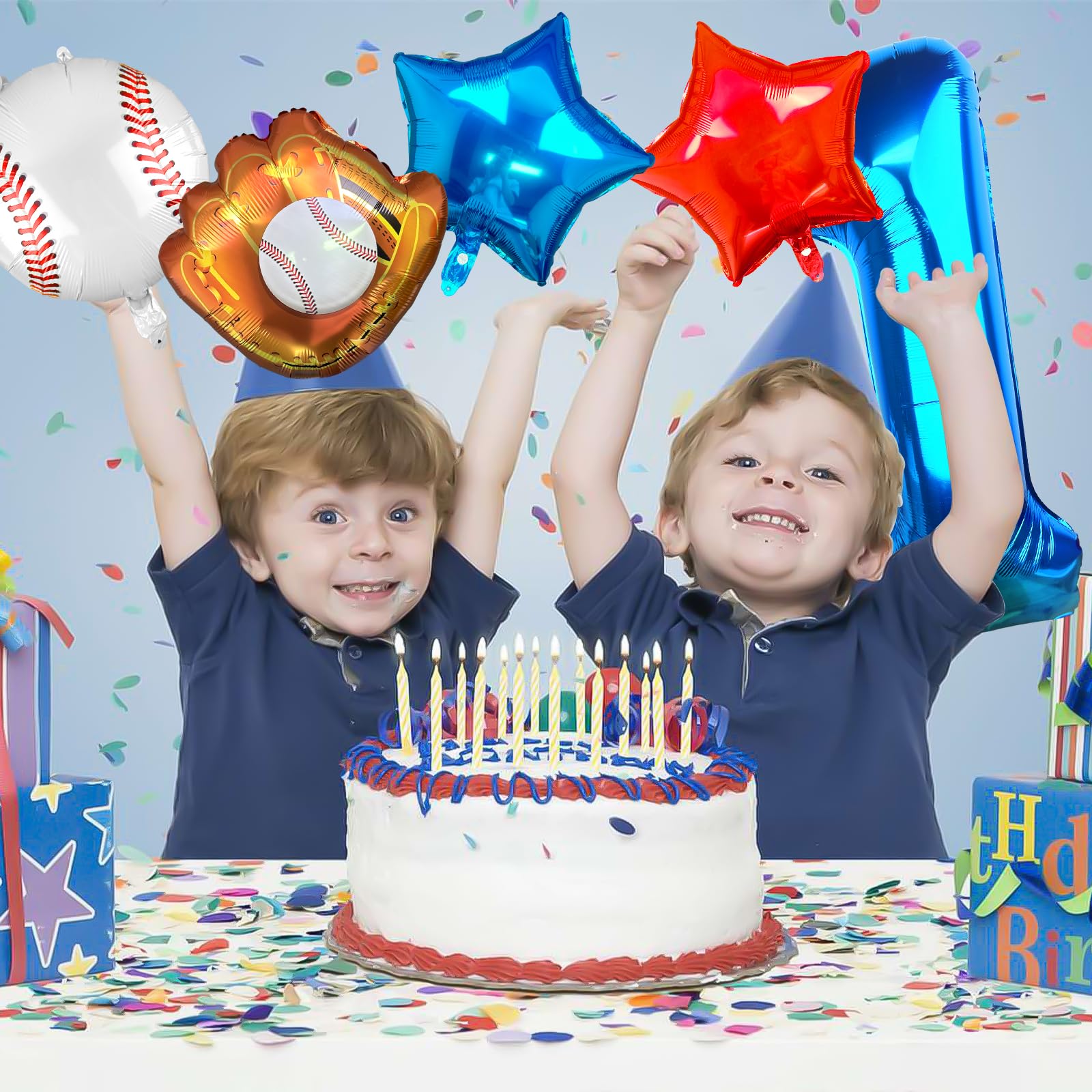 1st Birthday Baseball Balloons - Red, White & Blue Star Balloons for Baseball Party Decorations | Number 1 Baseball Balloon for Rookie of The Year Boys | Perfect for Baseball-Themed Birthday Parties, Baby Showers & Sports Celebrations