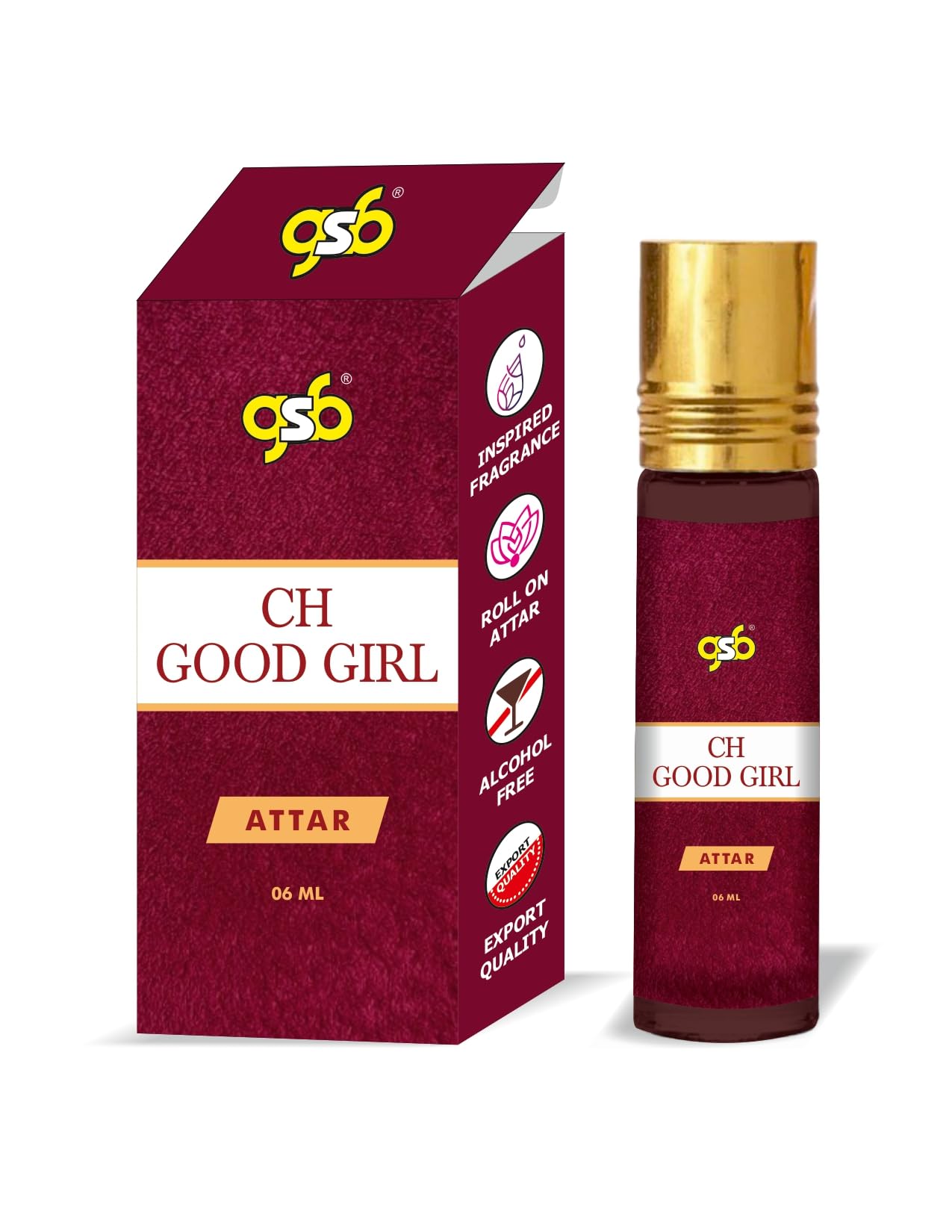 GSB Good Girl Attar - Carolina Herrera Inspired Perfume Roll On | Alcohol-Free, Long-Lasting & Undiluted Unisex Fragrance (6ml) | Perfect for Daily Wear, Date Nights & Special Occasions
