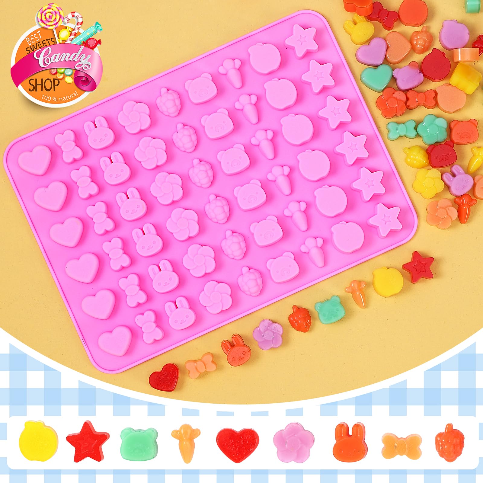 Premium Non-Stick Silicone Candy Molds Set - Food Grade Gummy, Chocolate & Wax Melts Molds (Bears, Bunnies, Fruits, Hearts, Stars, Bowknots) - Perfect for DIY Candy Making, Chocolate Treats & Candle Wax Crafts at Home