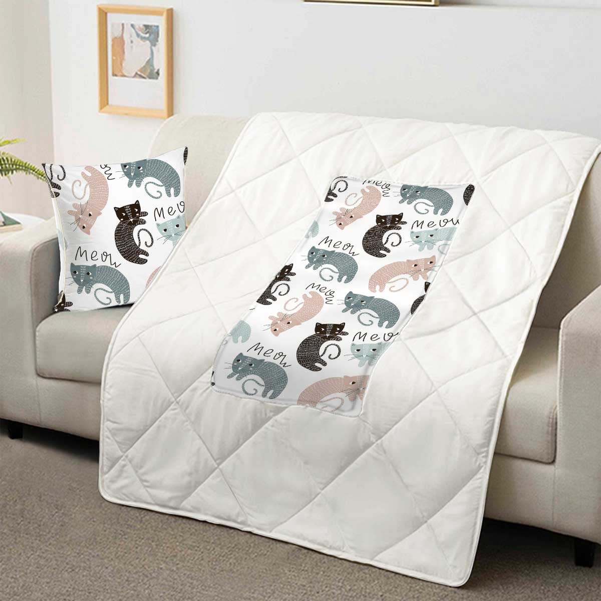Premium Travel Blanket & Pillow Set - Soft Grey Geometric Pattern, Compact & Lightweight for Airplane, Train, Car Trips - 20