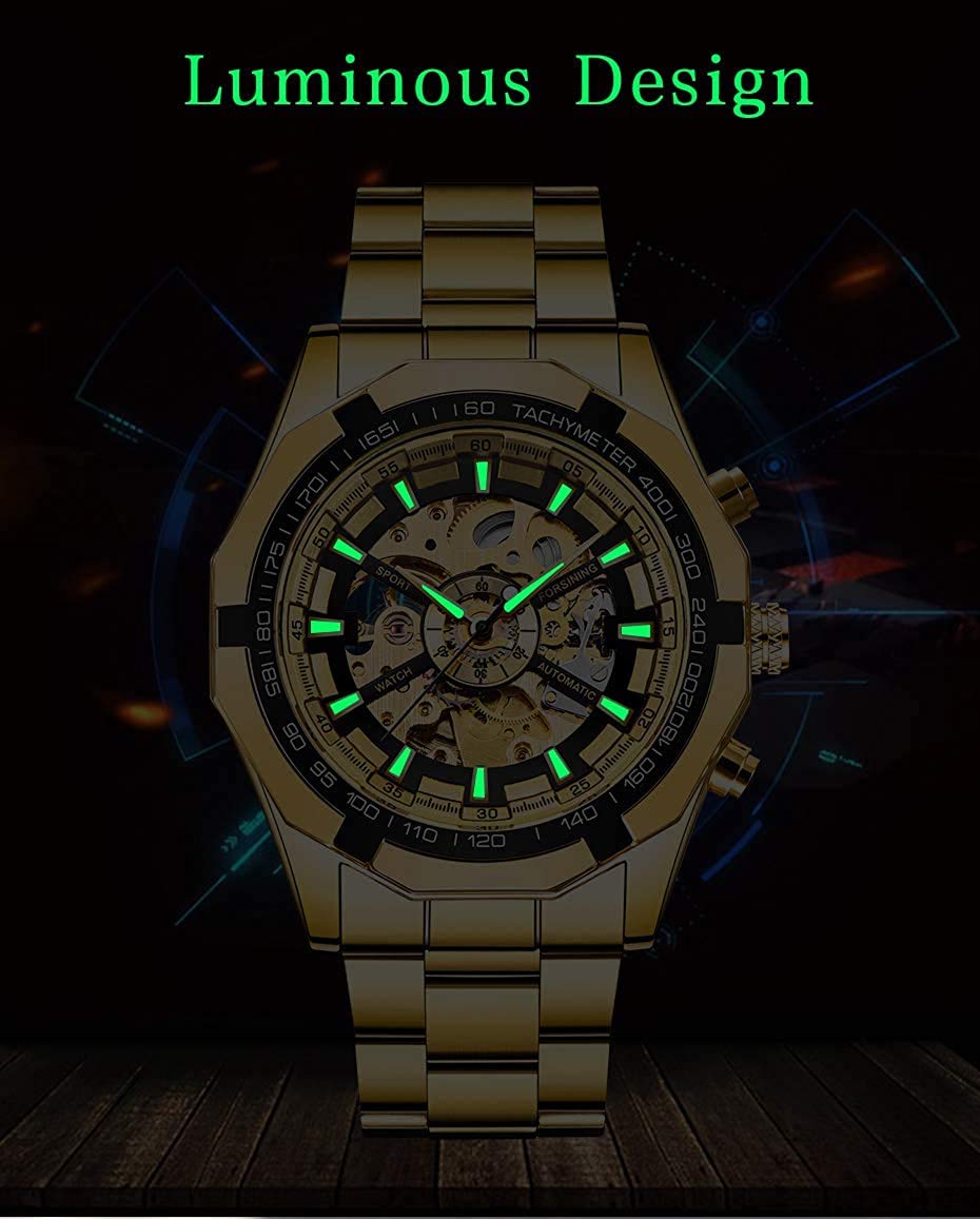 Luxury Automatic Mechanical Skeleton Watch for Men - Gold & Silver Stainless Steel Classic Wristwatch | Perfect for Business, Formal Events & Everyday Wear