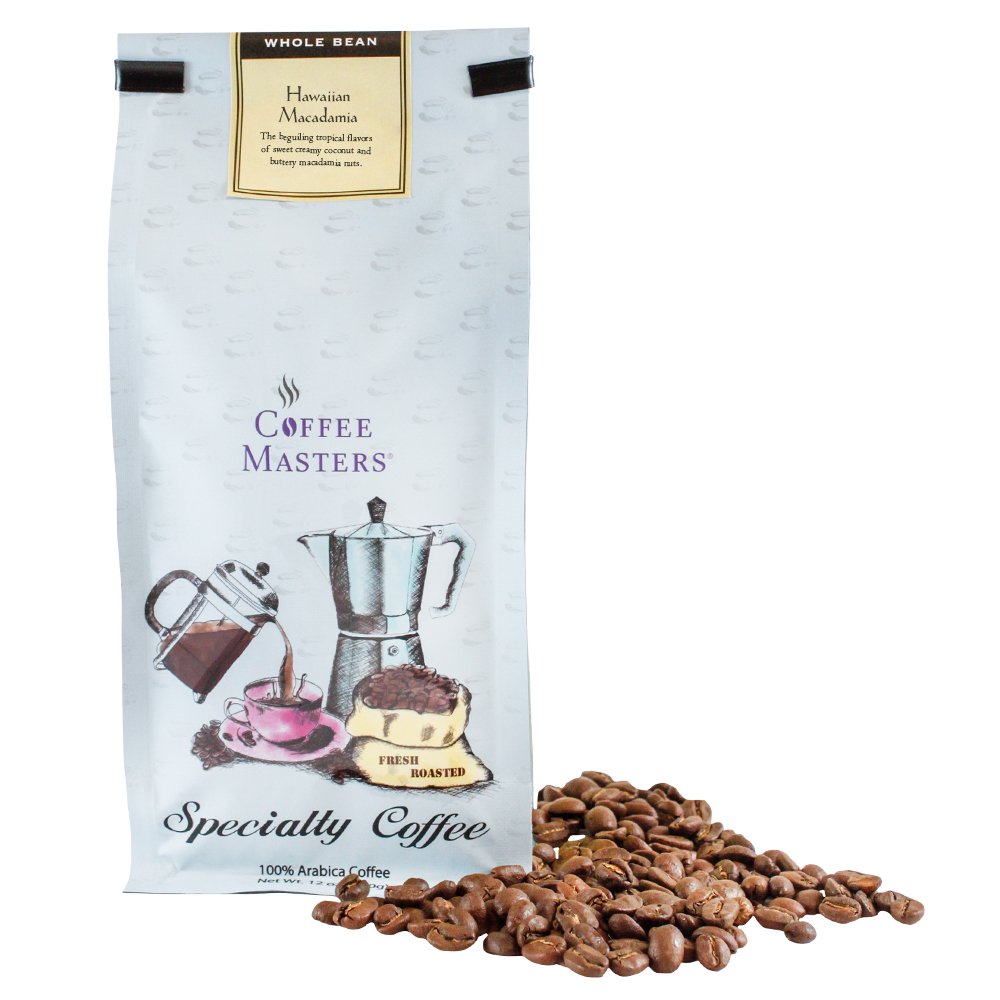 Premium Hawaiian Macadamia Flavored Whole Bean Coffee - 12-Ounce Bags (Pack of 4) | Rich & Nutty Aroma | Perfect for Morning Brew, Office Break & Gift Giving